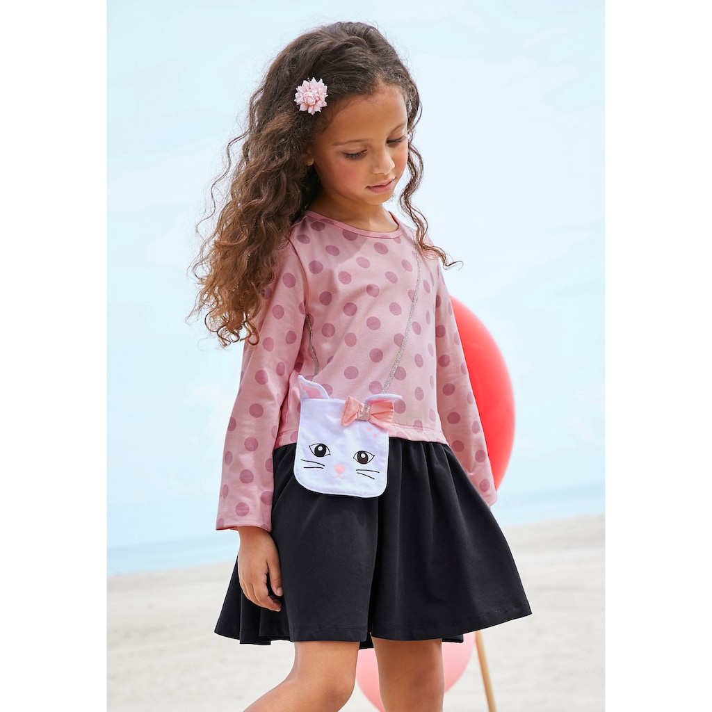 KIDSWORLD Jerseykleid »für kleine Mädchen«, mit appliziertem Glitzerband und kleiner Tasche