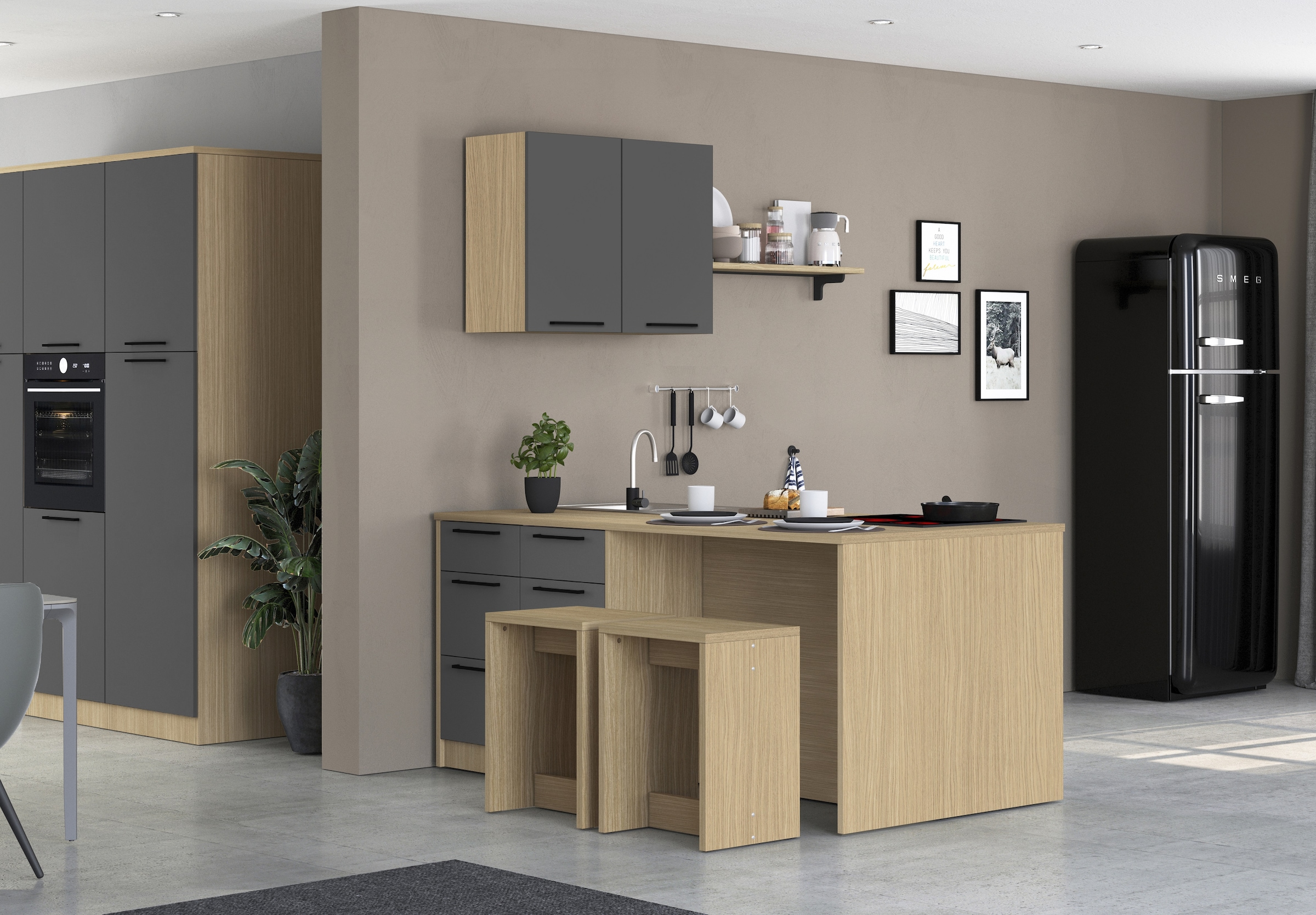 KOCHSTATION Kücheninsel »KS-Luna Breite 200 cm, Höhe 90 cm« Breite 200 cm, wahlweise mit Hanseatic-E-Geräten