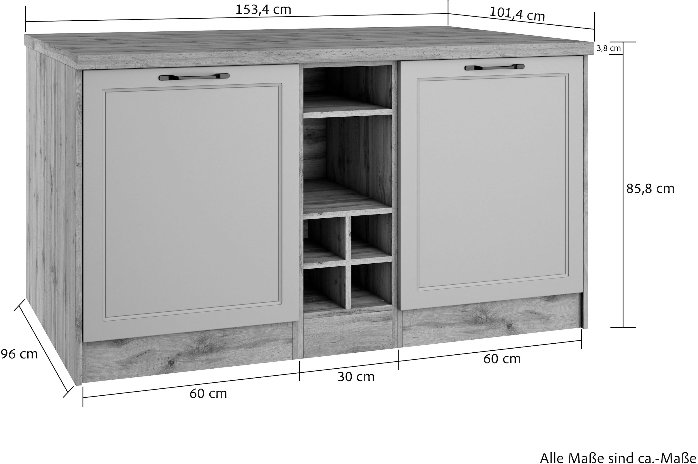 KOCHSTATION Kücheninsel »KS-Lana, Breite 153 cm«, MDF-Fronten, Arbeitsplatte 38mm stark