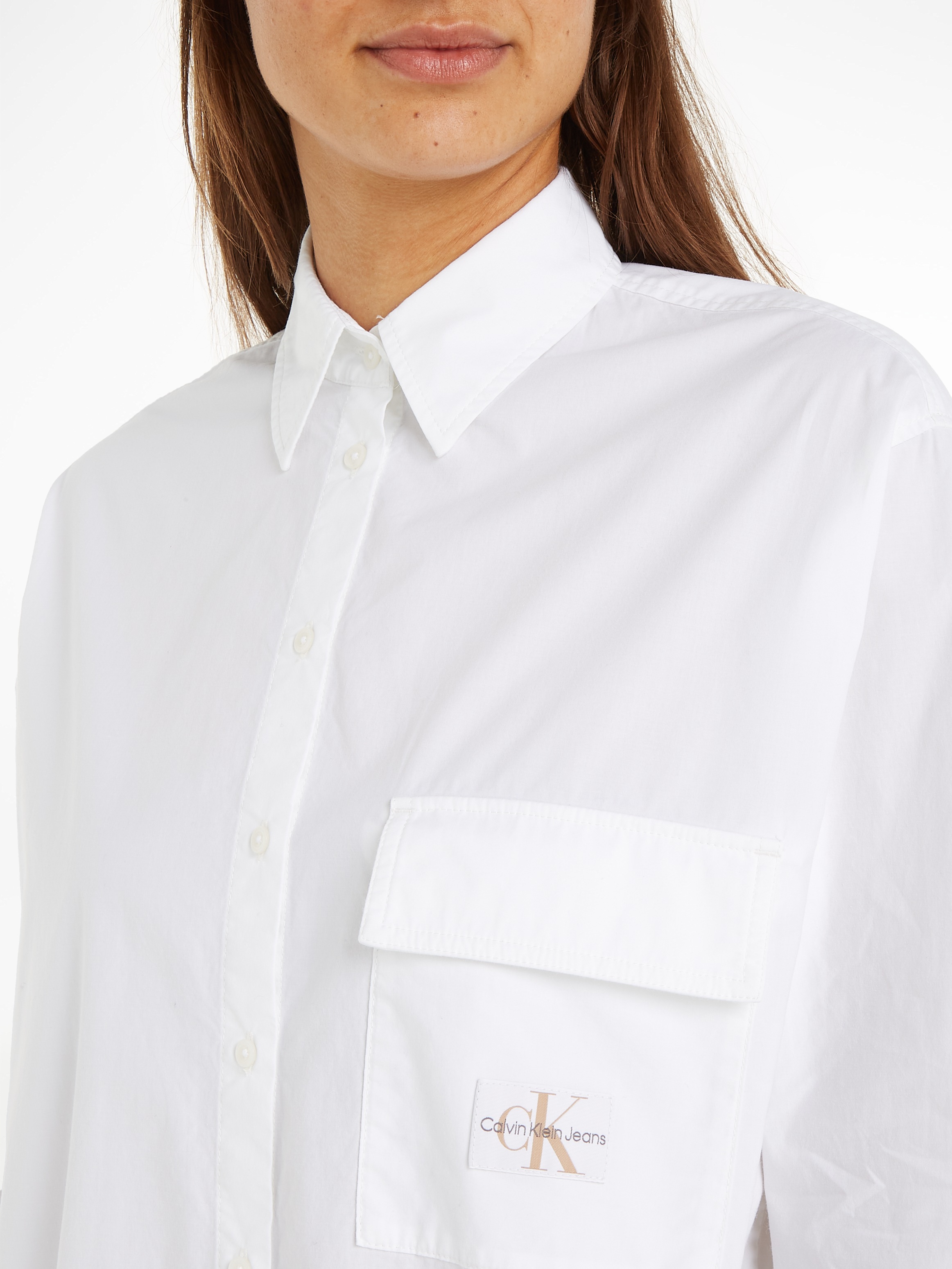 Calvin Klein Jeans Longbluse »LONG COTTON UTILITY LS SHIRT«, mit Logopatch