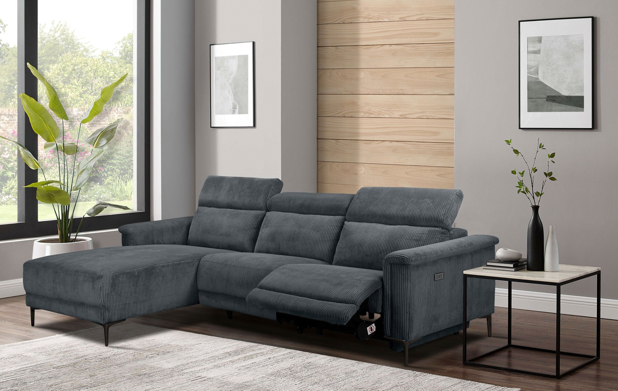 Home affaire Ecksofa »Lund in Cord, L-Form, 261 cm, manuelle und elektr. Relaxfunktion,«, USB-C und Kopfteilverstellung