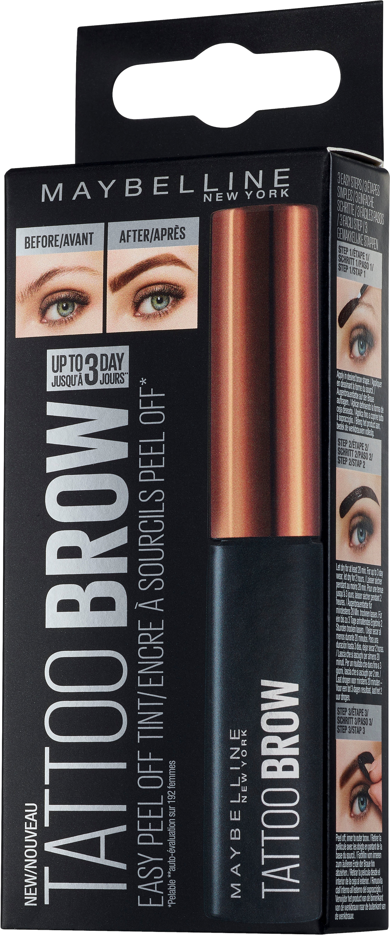 MAYBELLINE NEW YORK Augenbrauen-Gel »Tattoo Brow«, (2 tlg.), mit langem Farbeffekt