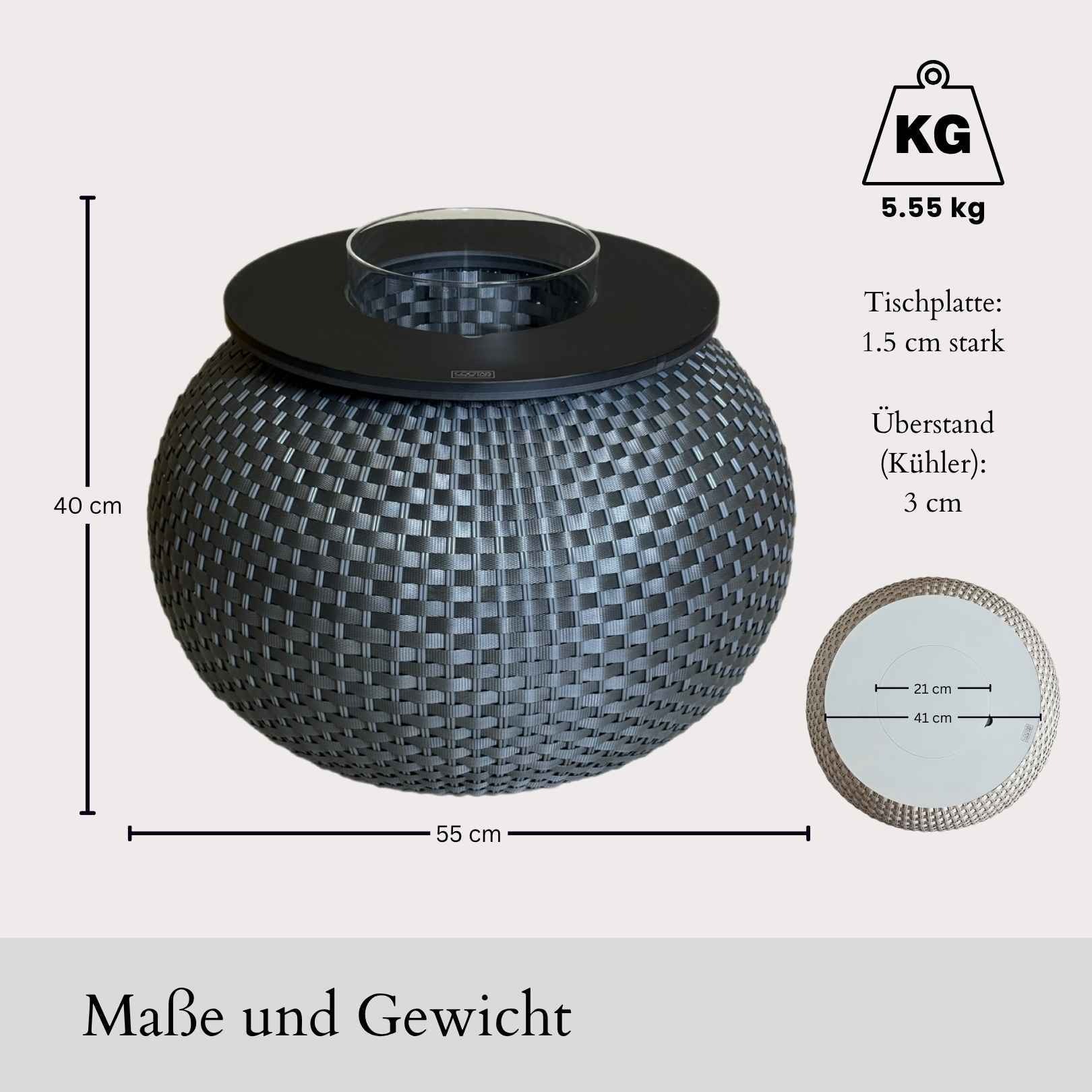 COOTAB Cooler Table Beistelltisch »Beistelltisch mit Acryl-Kühler Milano 40 cm«