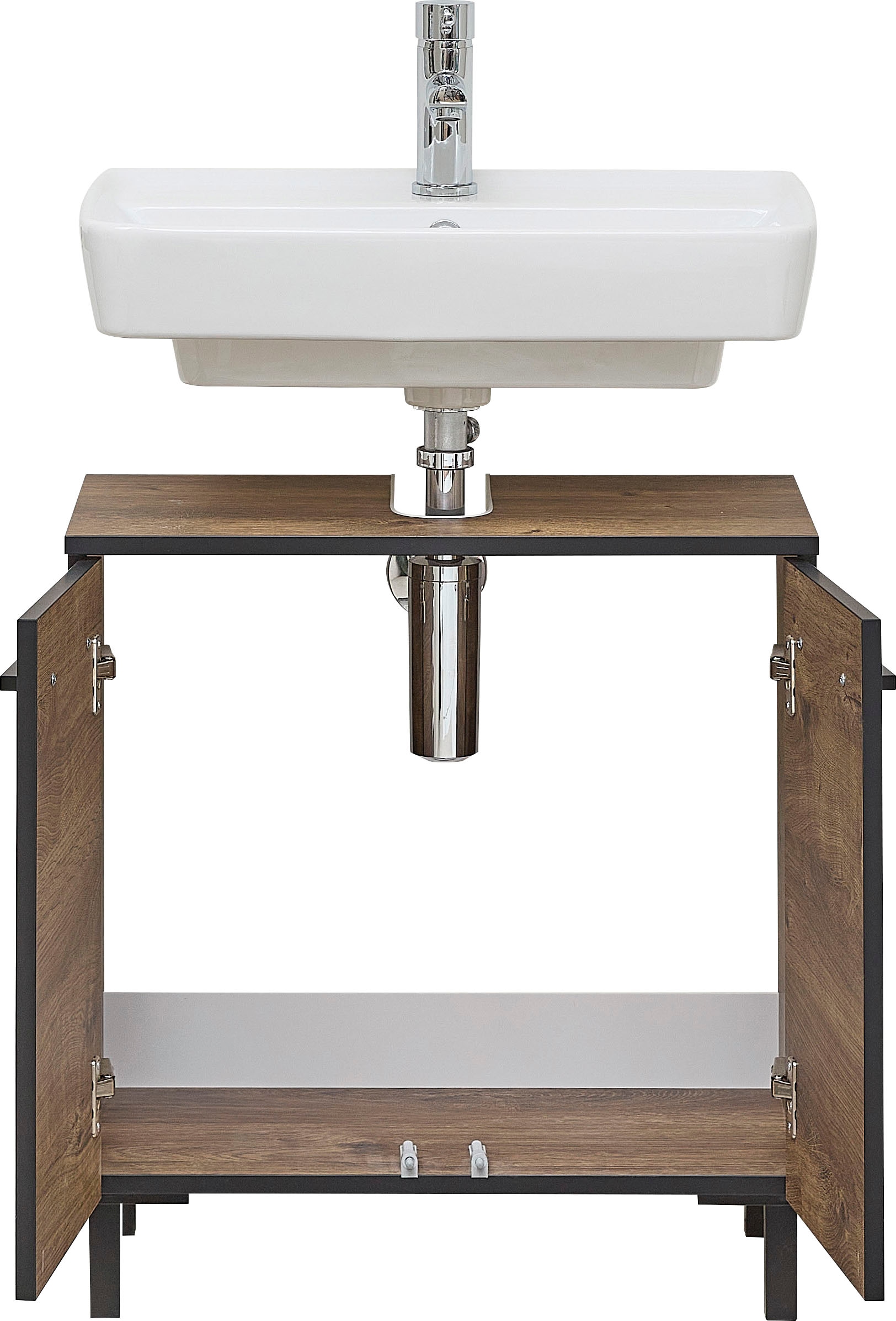 Saphir Waschbeckenunterschrank »Quickset 374 Unterbeckenschrank, Eiche Ribbeck quer Nachbildung«, Waschbeckenschrank inkl. Türdämpfer, 60 cm breit, ohne Waschbecken