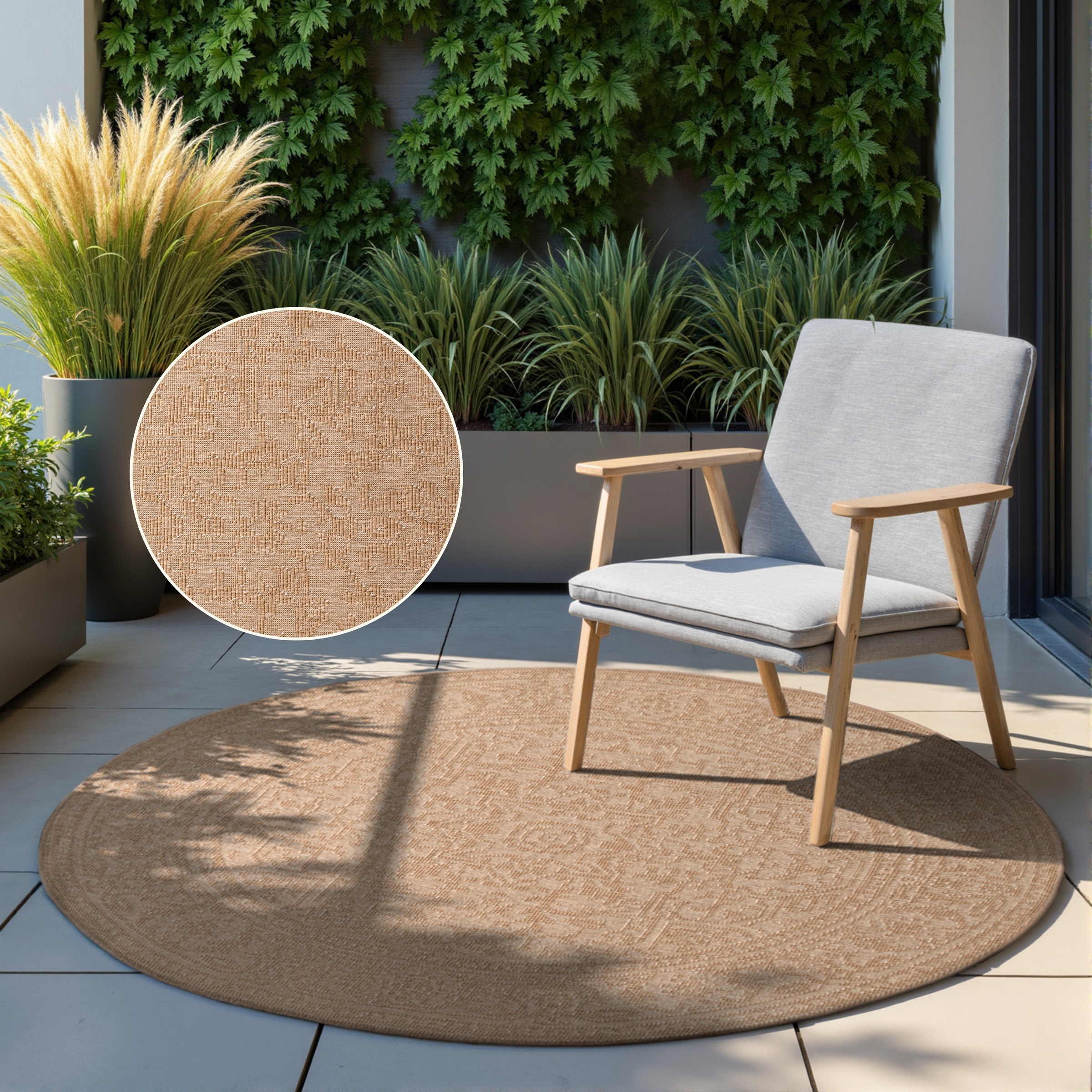 THE RUGS Kona Reversible Rug – Indoor Outdoor Flat Woven Polypropylene Low Pile in Beige | Size: 160cm diameter