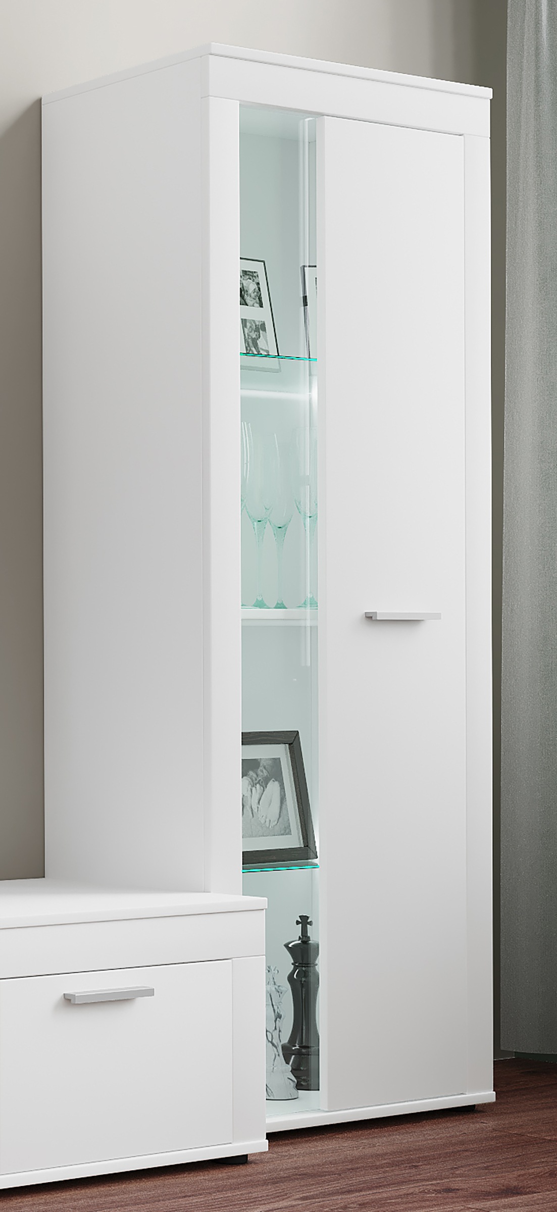 VCM Kommode »VCM Holz Kommode | Sideboard mit Drehtüren | Highboard mit einer Glastür | Maße ca. H. 159 x B. 60 x T. 35 cm - Usilo«, (VCM Usilo)
