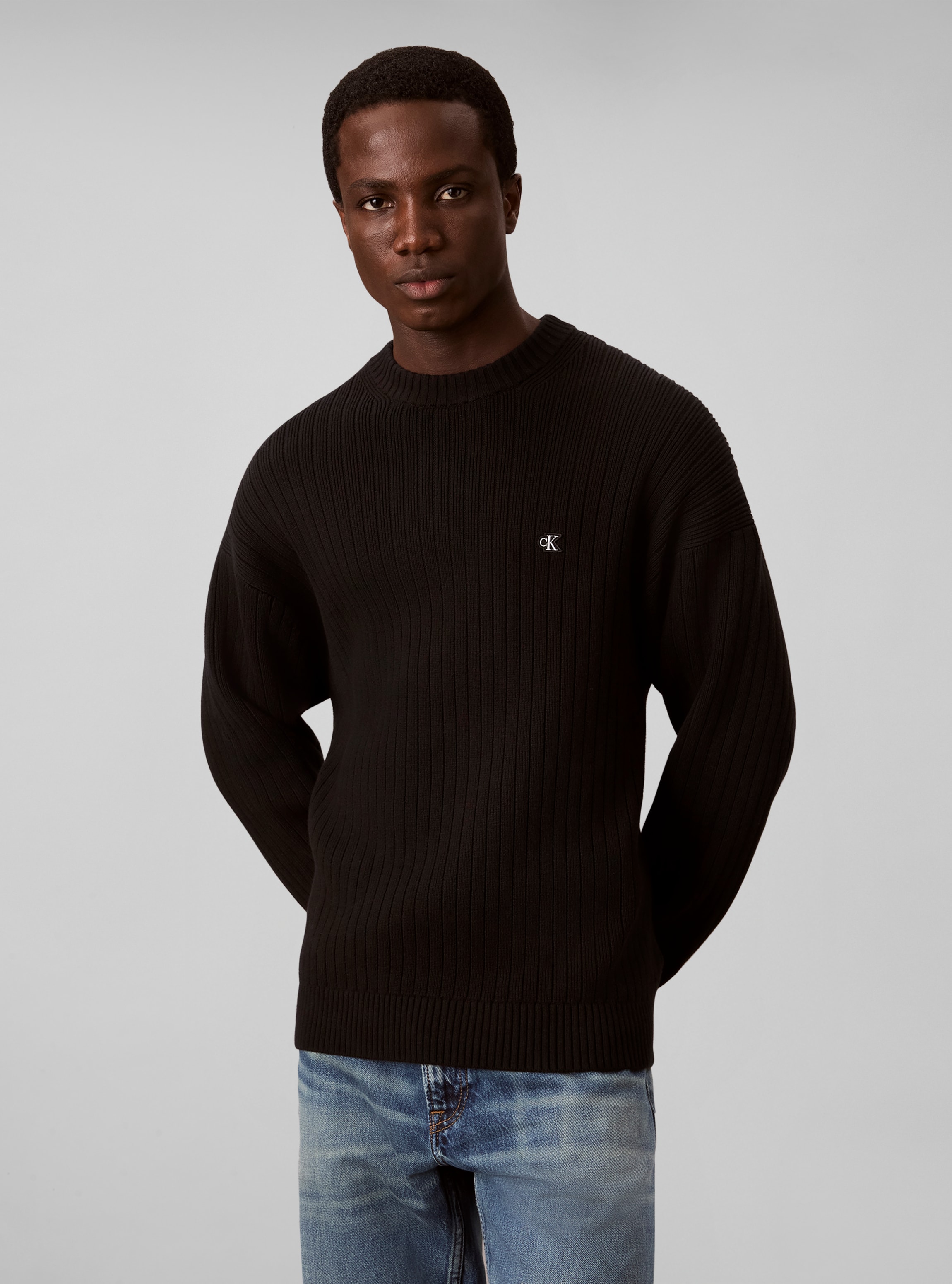 Calvin Klein Jeans Strickpullover Rippstrick, Regular Fit, Logo-Stickerei