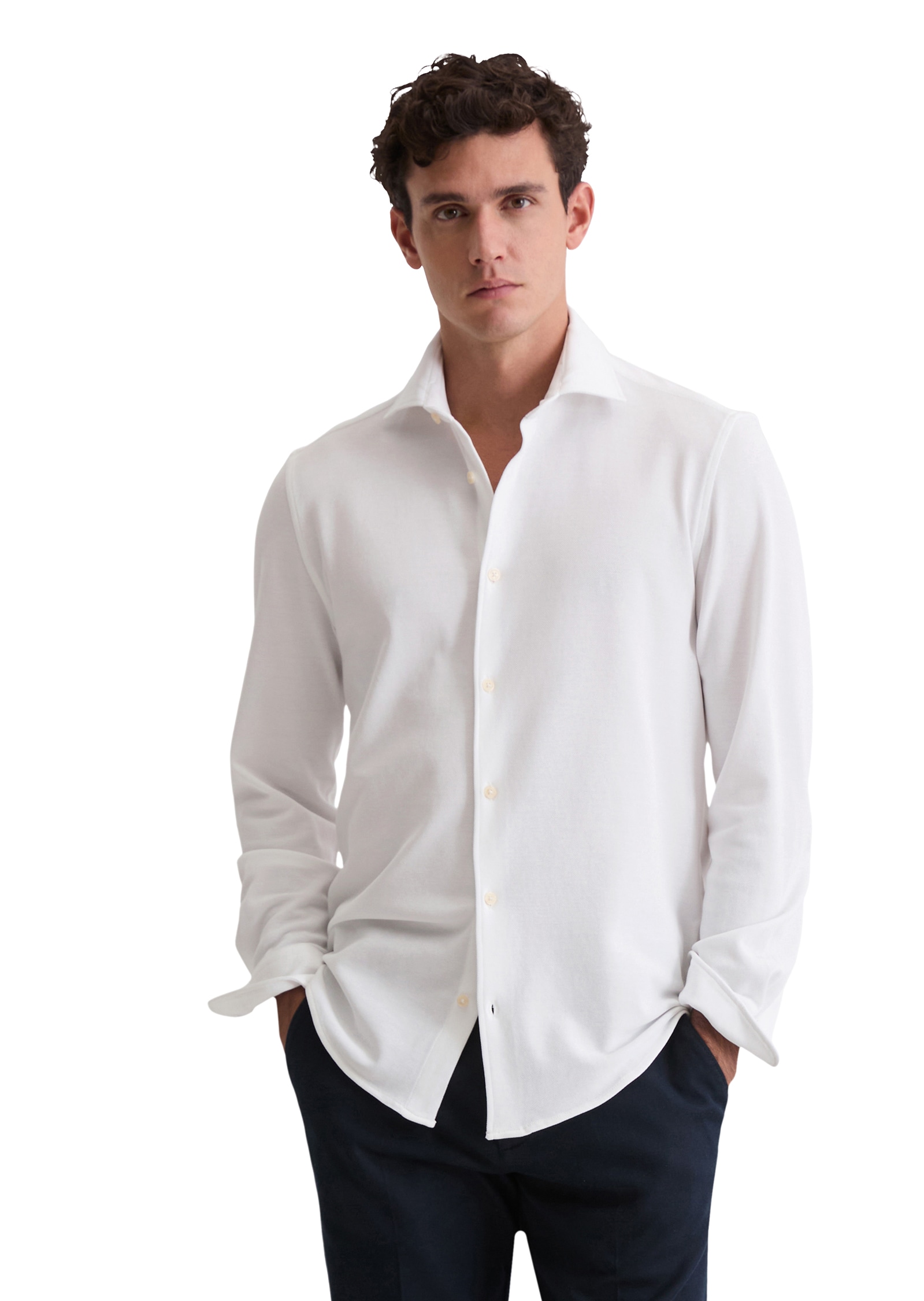 Marc O'Polo Langarmhemd Shaped Fit, mit feiner Piqué-Struktur