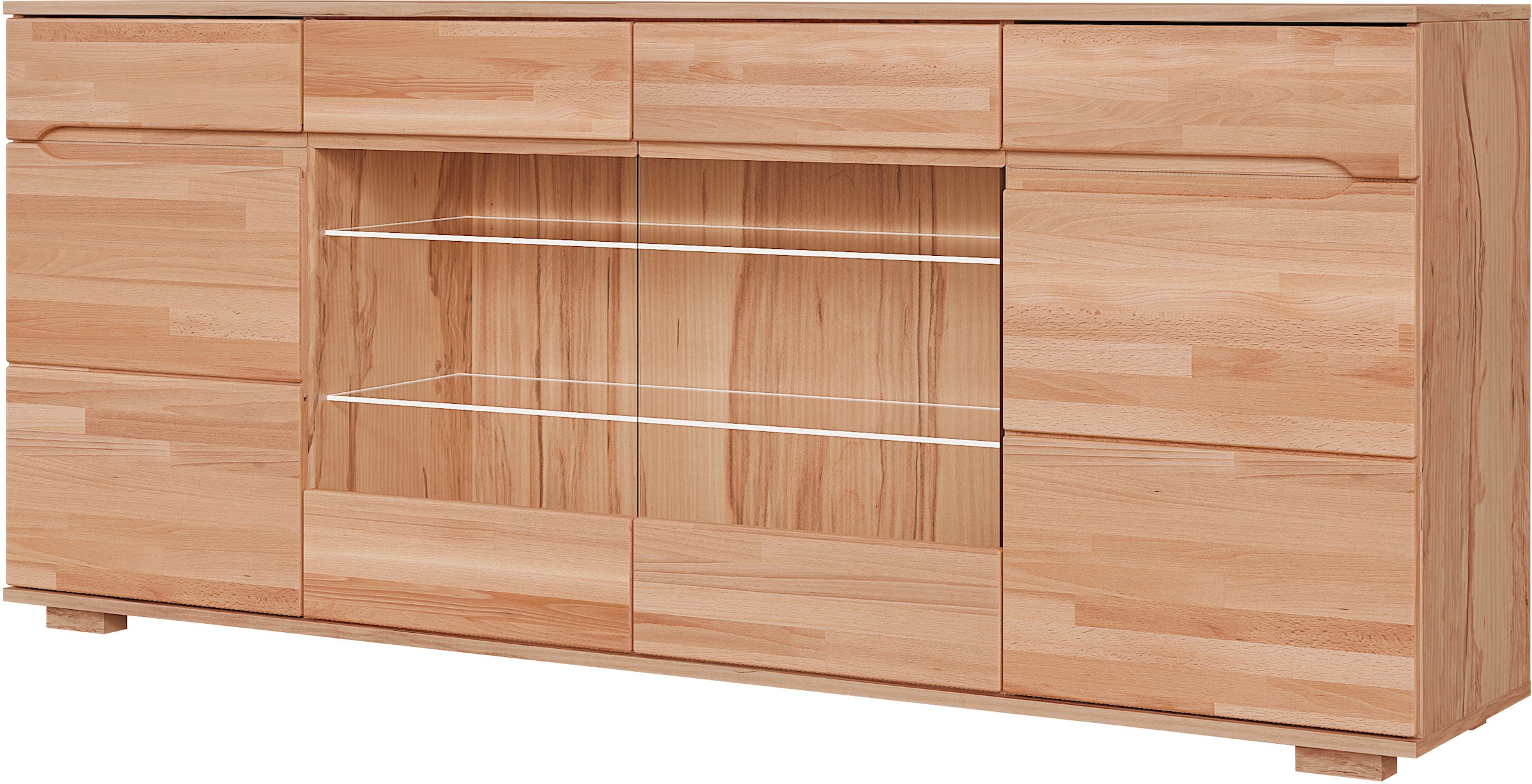 OTTO home Sideboard »VETRO Teilmassiv, Fronten Massivholz, Wohnzimmer, Stauraum,Griffmulde« B/T/H:199/40/85cm, 2 Schubladen, 7Fächer