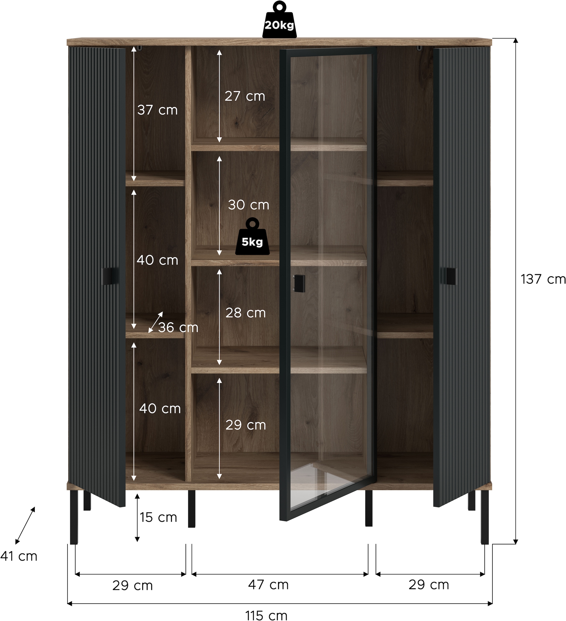 INOSIGN Highboard »TREVERK, Breite: 115 cm, hochwertige MDF-Front schwarz tiefzieh« 1 Stk. tlg. Highboard, Wohnzimmer, Esszimmer