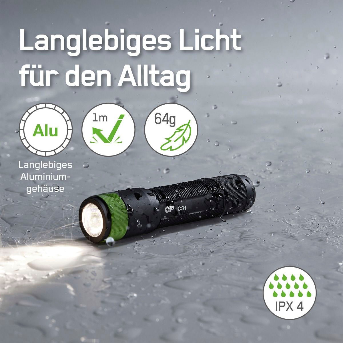 GP Batteries Taschenlampe »GP Discovery C31, CRE LED GP«, 85 Lumen, inkl. 1x AA Batterie, Metallgehäuse, IPX4, Leuchtzeit 2h