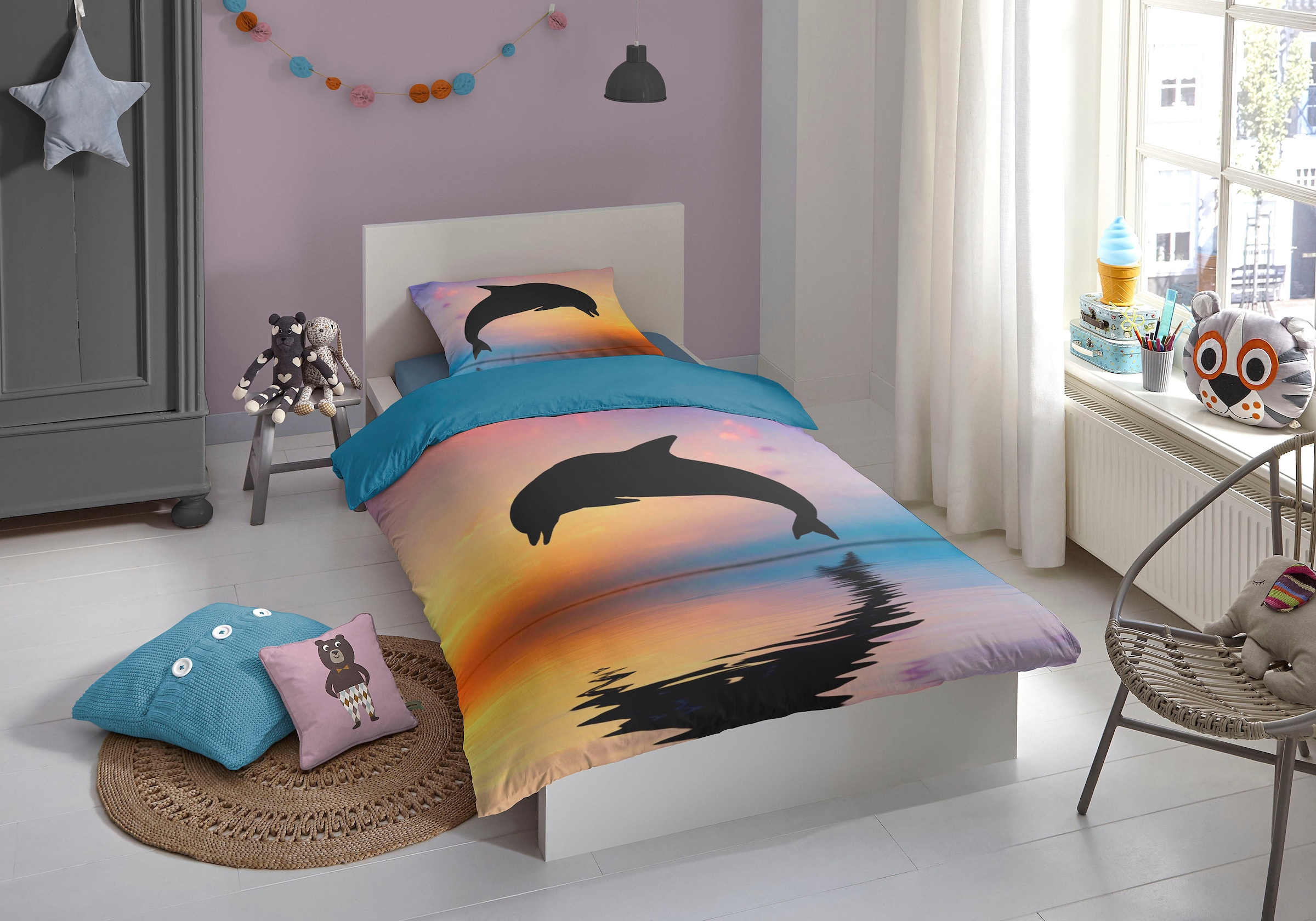 good morning Kinderbettwäsche »Dolphin«, 100% Baumwolle, 135x200, Reißverschluss, Wendeoptik, Kind, Delfin