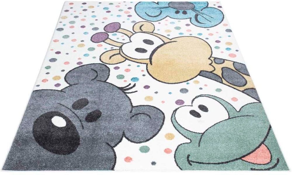Carpet City Kinderteppich »ANIME913«, rechteckig, 11 mm Höhe, Kinderzimmer Teppich Modern mit Mond, Blumen, Wolken, Creme, Multi