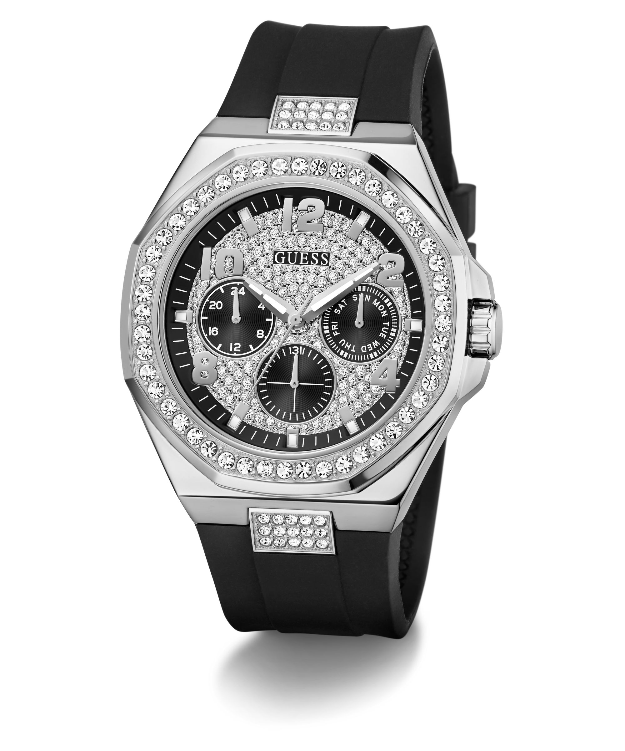 Guess Quarzuhr »EMPIRE« Armbanduhr, Herrenuhr, Silikonarmband, analog, Wochentag, Tag