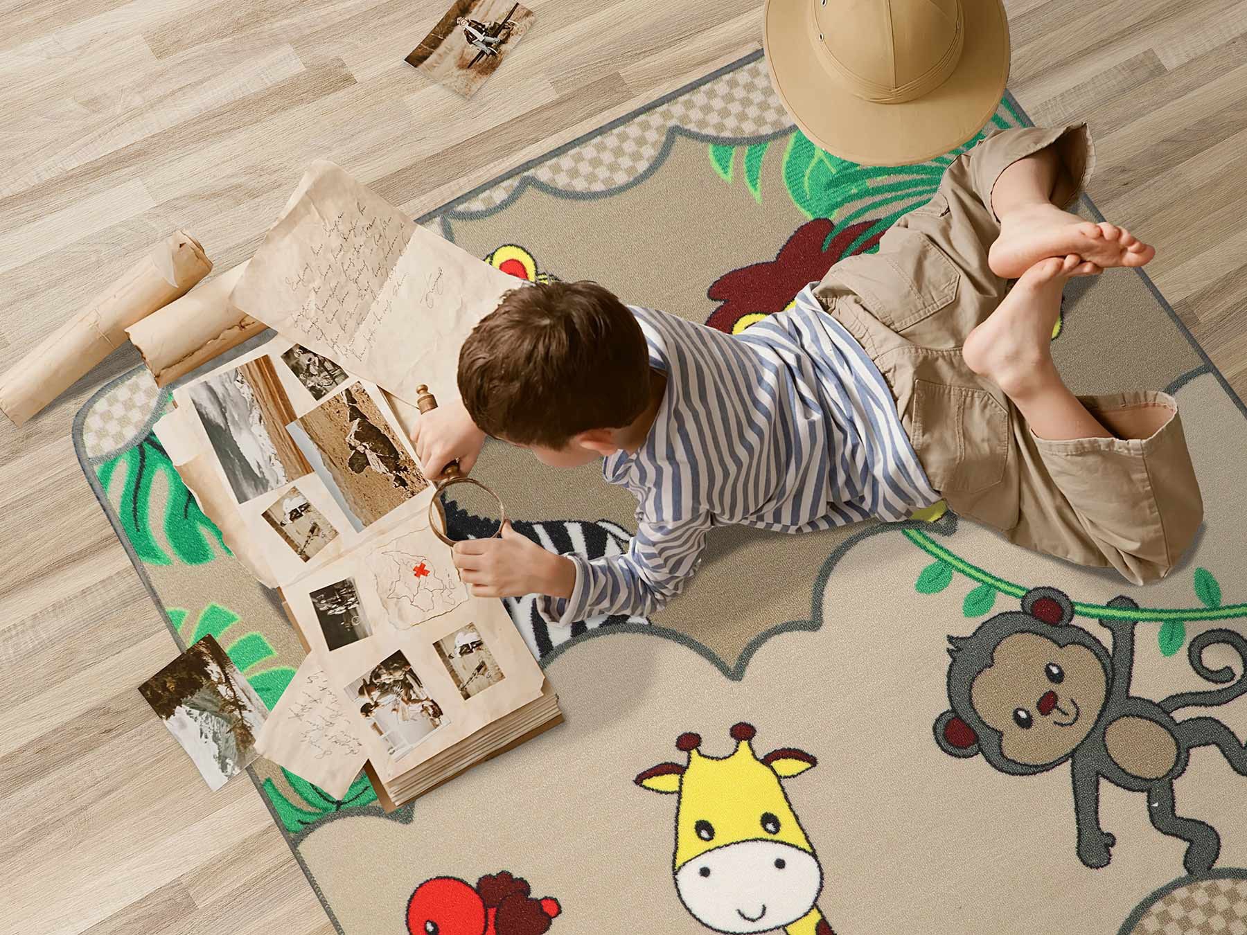 Primaflor-Ideen in Textil Kinderteppich »SAFARI, Made in Belgium«, rechteckig, 5 mm Höhe, Motiv Tiere der Savanne, Kinderzimmer