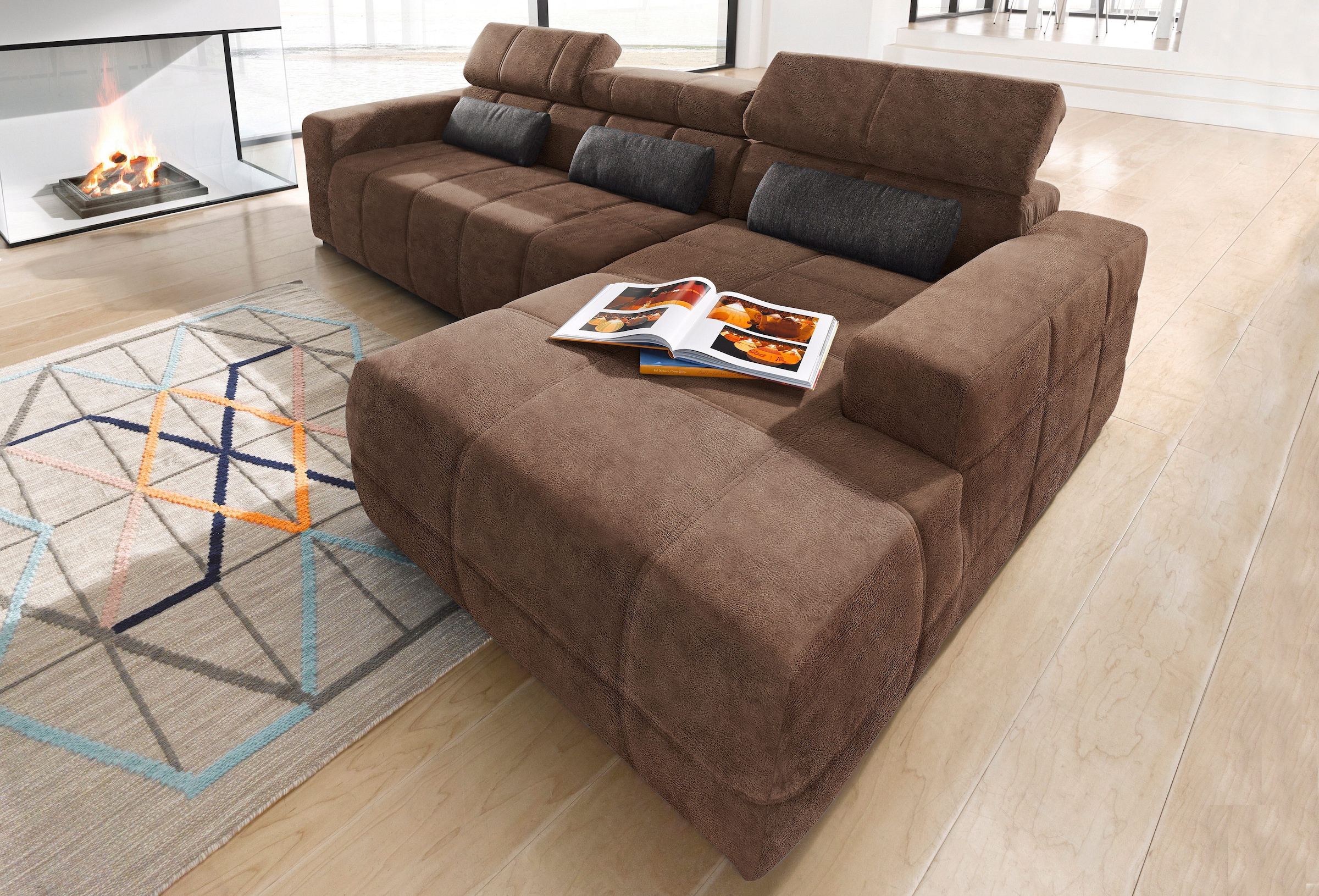 DOMO collection Ecksofa »Brandon Sitzbelastung 140 kg, große Ausführung, B/T/H: 289/177/80 cm«, mit Kopfteilverstellung, wahlweise Sitztiefenverstellung, L-Form