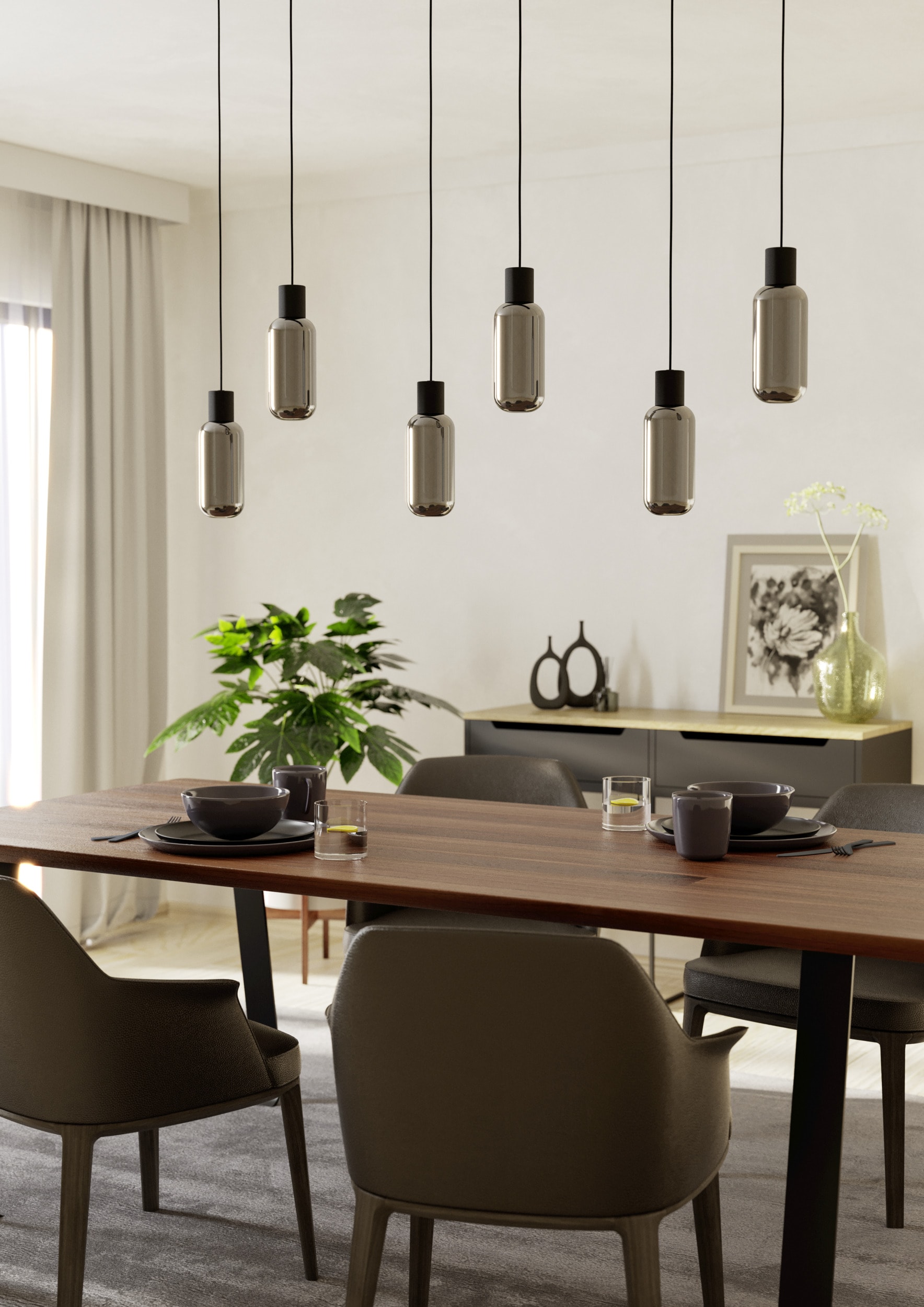 EGLO Hängeleuchte »MAIONE Pendellampe - Stahl - E27 - 6X4W - IP20« E27 1 Stk. Hängelampe, Deckenlampe, Wohnzimmer, Esszimmer, L138 x B14 x H110 cm