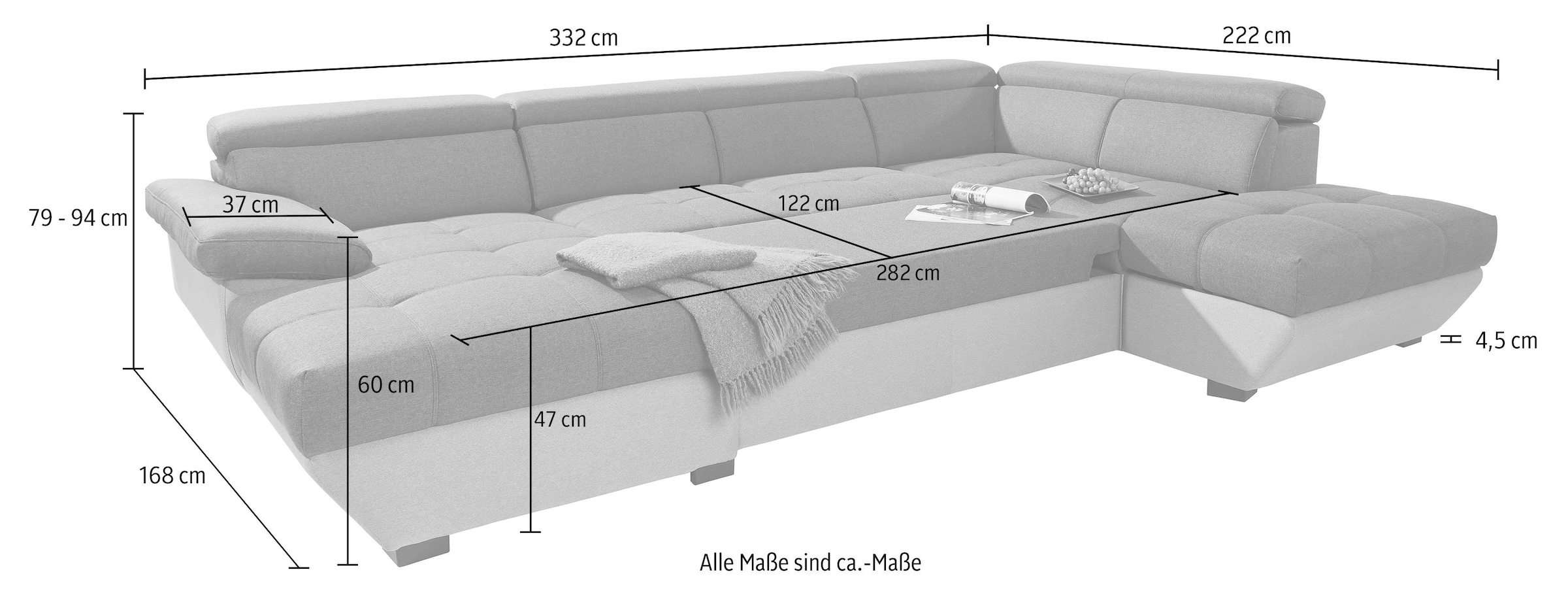 COTTA Polstergarnitur »Speedway«, (Set), Set bestehend aus: Wohnlandschaft mit Kopfteilverstellung & Hocker