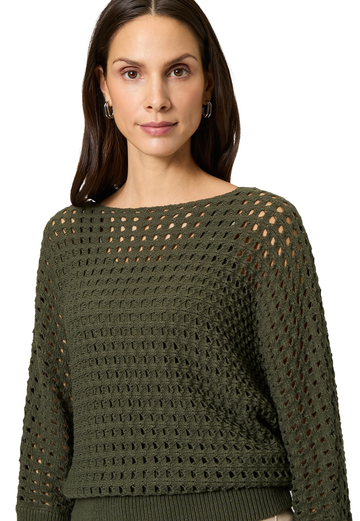 Zero Rundhalspullover »Pullover aus Ajourstrick«