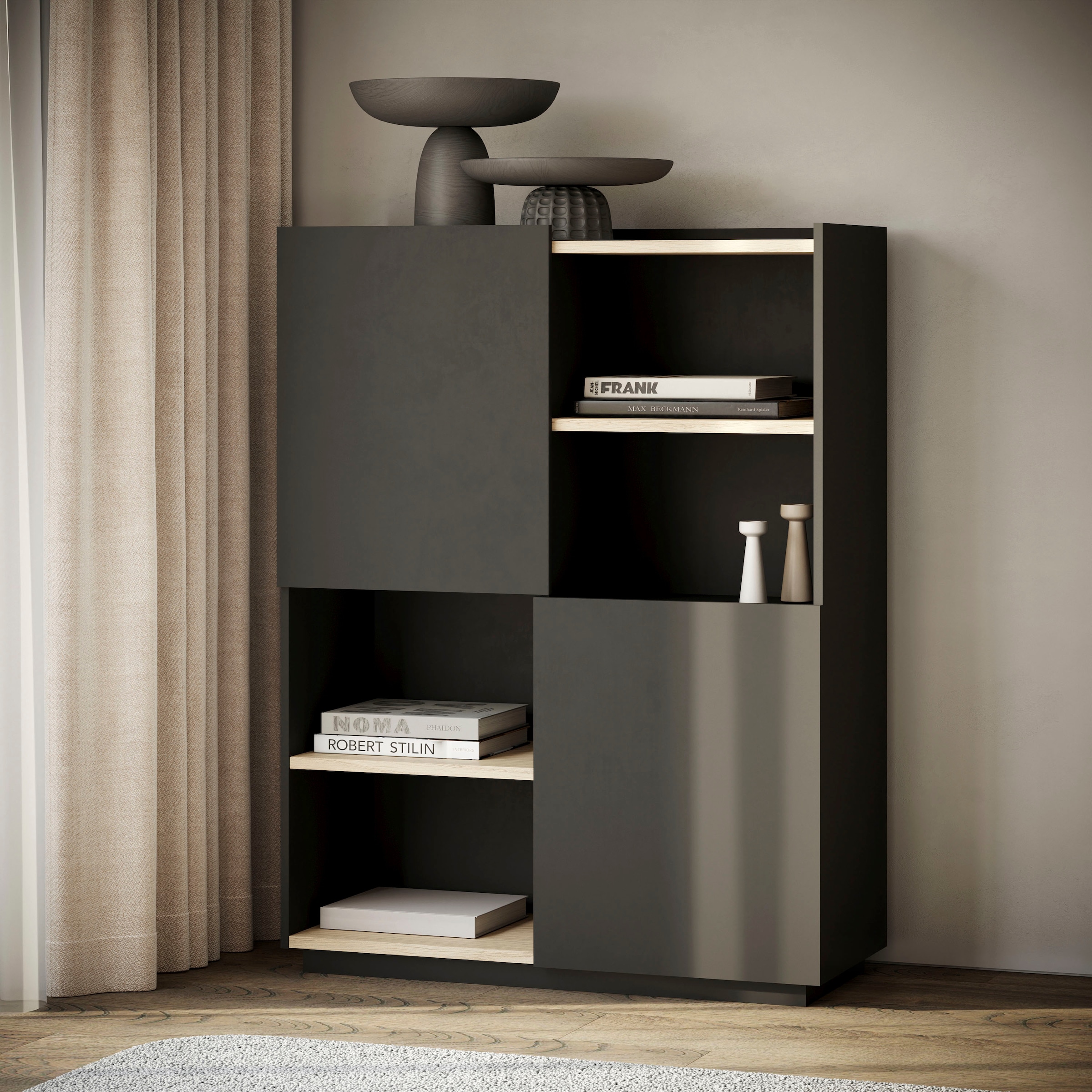 Highboard »Nina«, Vitrine aus Echtholzfurnier mit Metallfüssen, Breite 100 cm