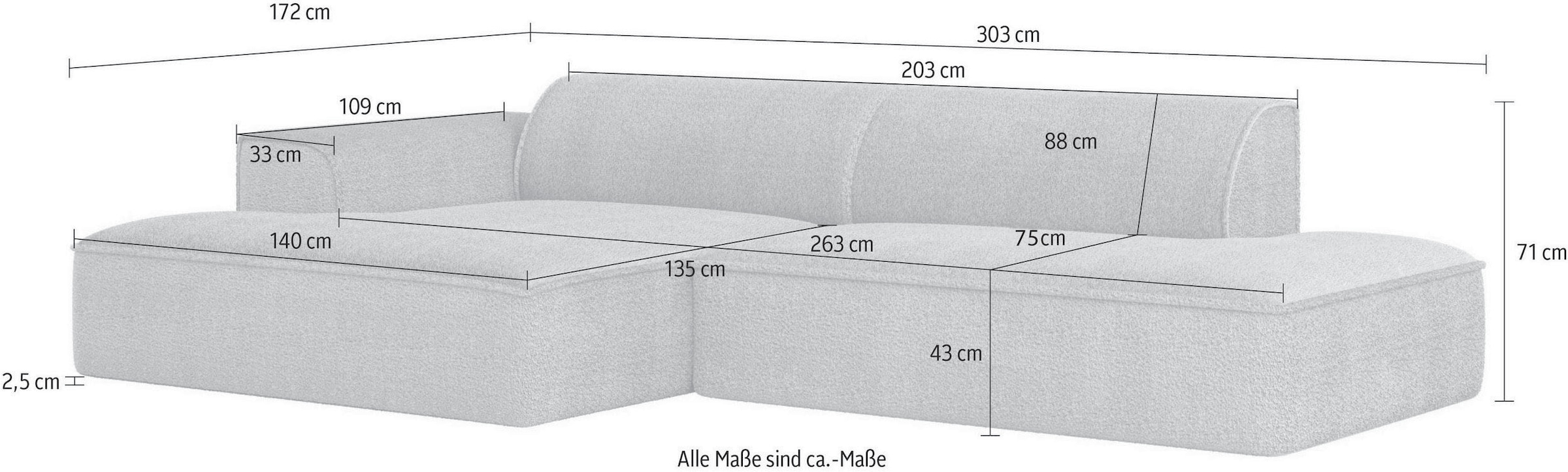 andas Ecksofa »TORSTAD mit Keder, moderne Optik, Polsterecke L-Form«, extra große Recamiere im loungigen Stil, in Bouclé und Cord