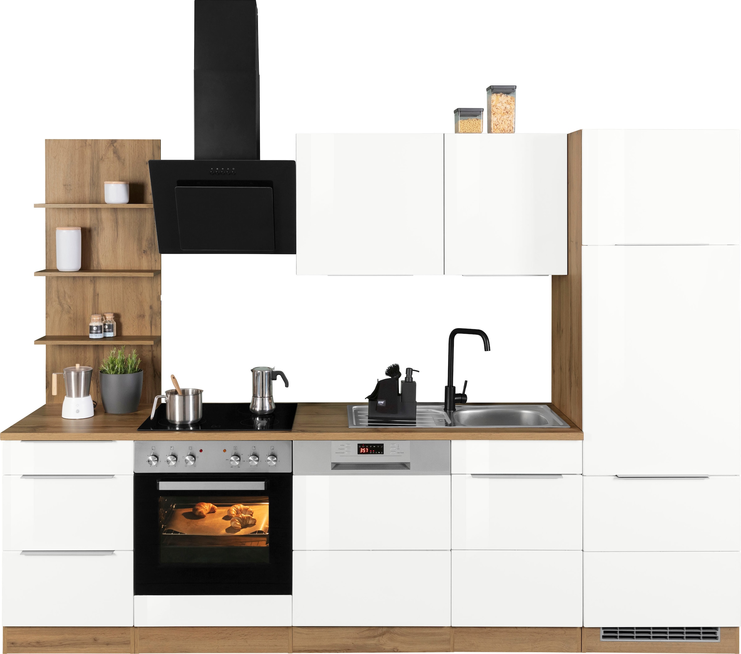 KOCHSTATION Küchenzeile "KS-Brindisi" Breite 280 cm, wahlweise mit E-Geräten, mit MDF-Fronten und Regal