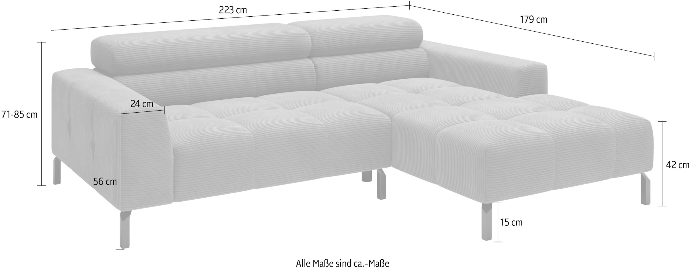 Home affaire Ecksofa »Ecksofa Claya, L-Form, Kopfteilverstellung, Breite 223 cm« Moderne Steppung, weicher Polsteraufbau & saugroboterfreundliche Höhe
