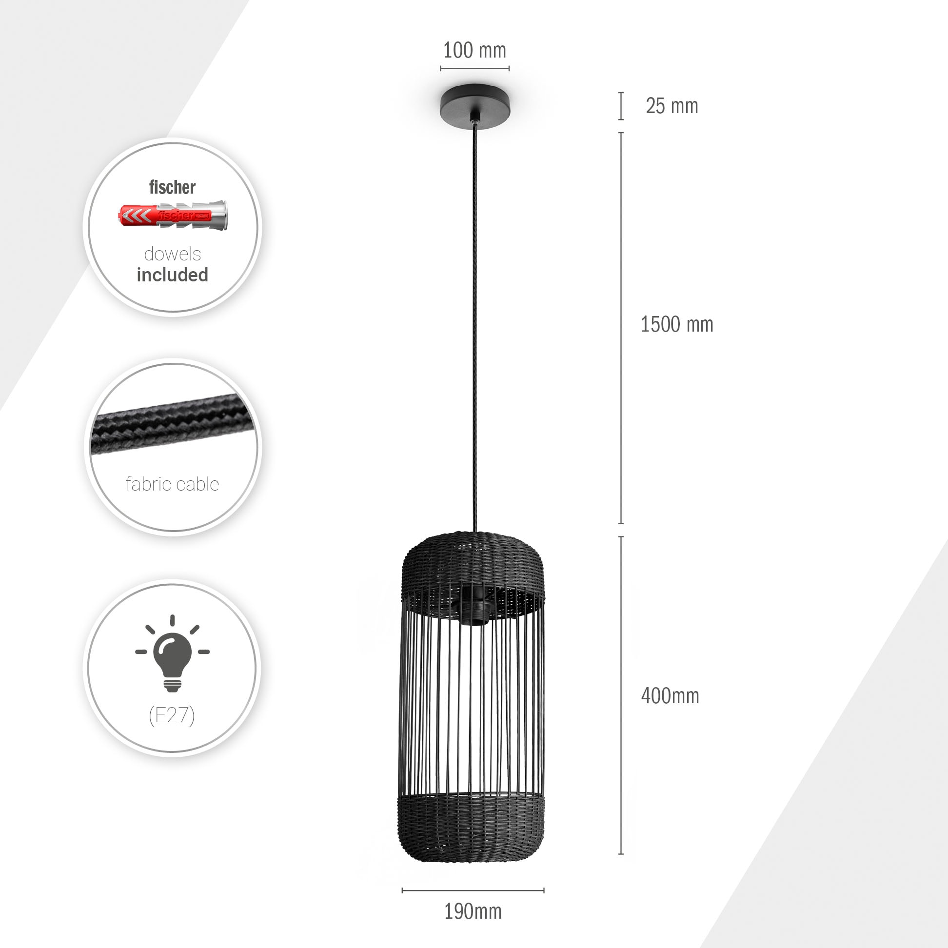 Paco Home Pendelleuchte »PUSTA« E27 Rattan Esszimmer Lampe Pendelleuchte Boho Zylinder Rustikal E27