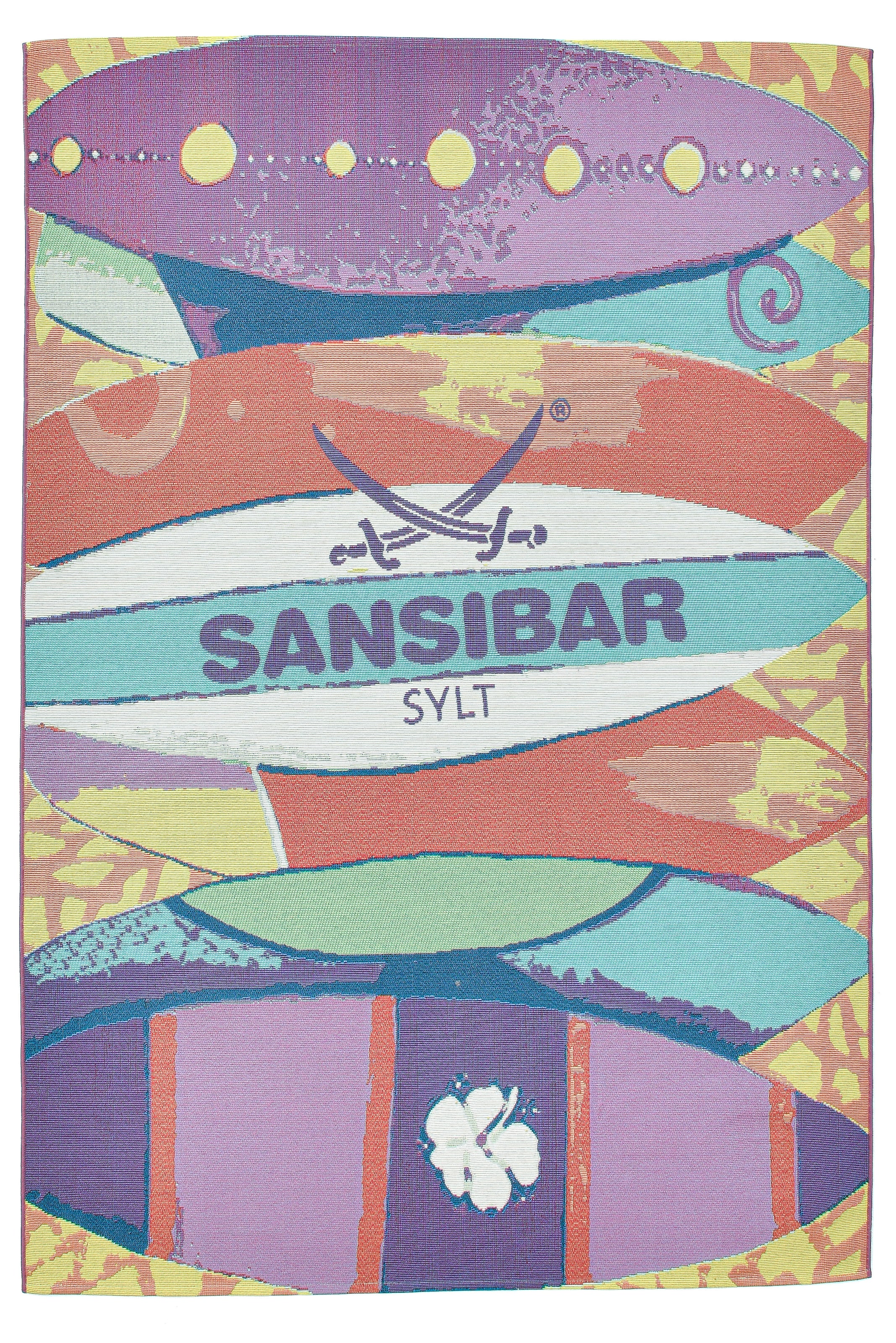 Sansibar Teppich »Rantum Beach SA-020« rechteckig 5 mm Höhe Flachgewebe, modernes Design, Surfboards, In- und Outdoor geeignet