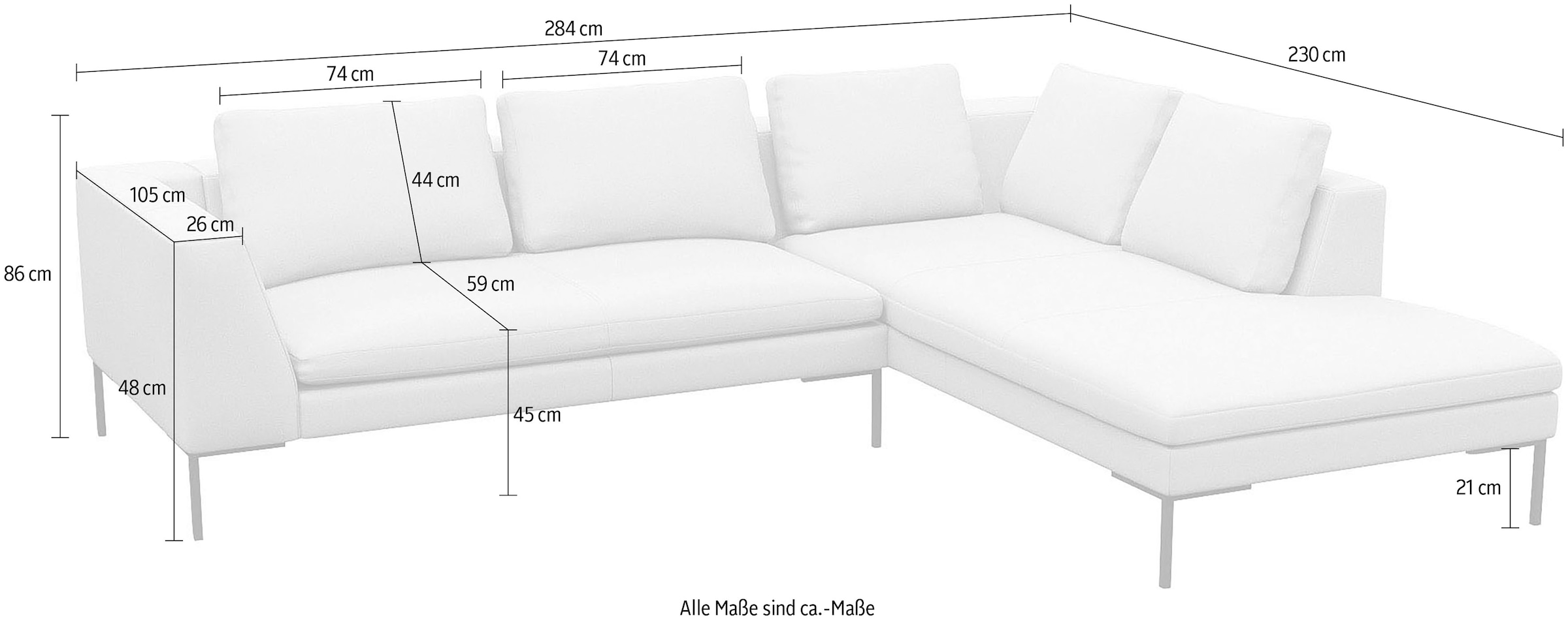 FLEXLUX Ecksofa »Loano«, modernes Sofa, frei im Raum stellbar, lose Kissen, Kaltschaum im Sitz