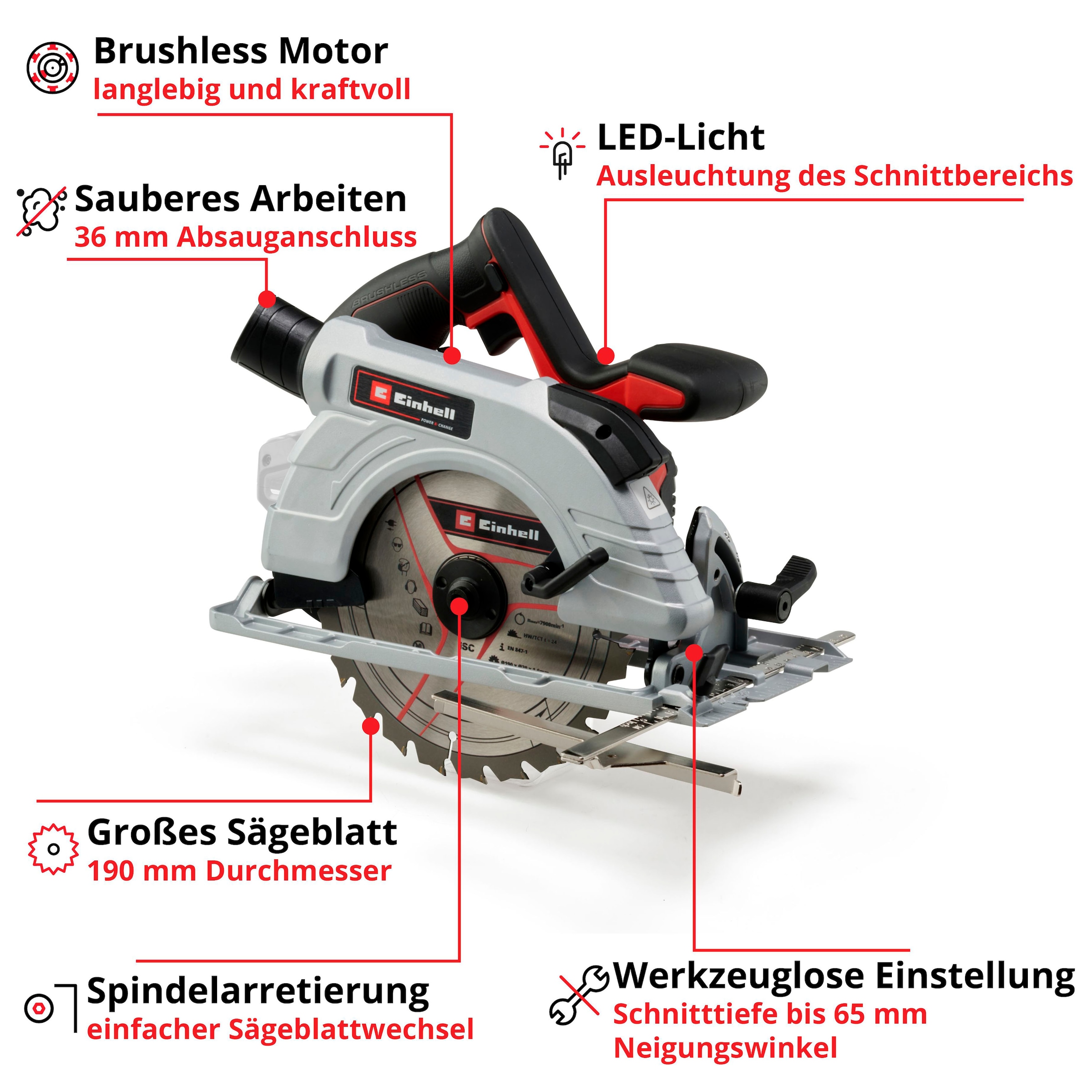 Einhell Akku-Handkreissäge »TP-CS 18/190 Li BL - Solo« 1 Stk. tlg. Power X-Change, ohne Akku und Ladegerät