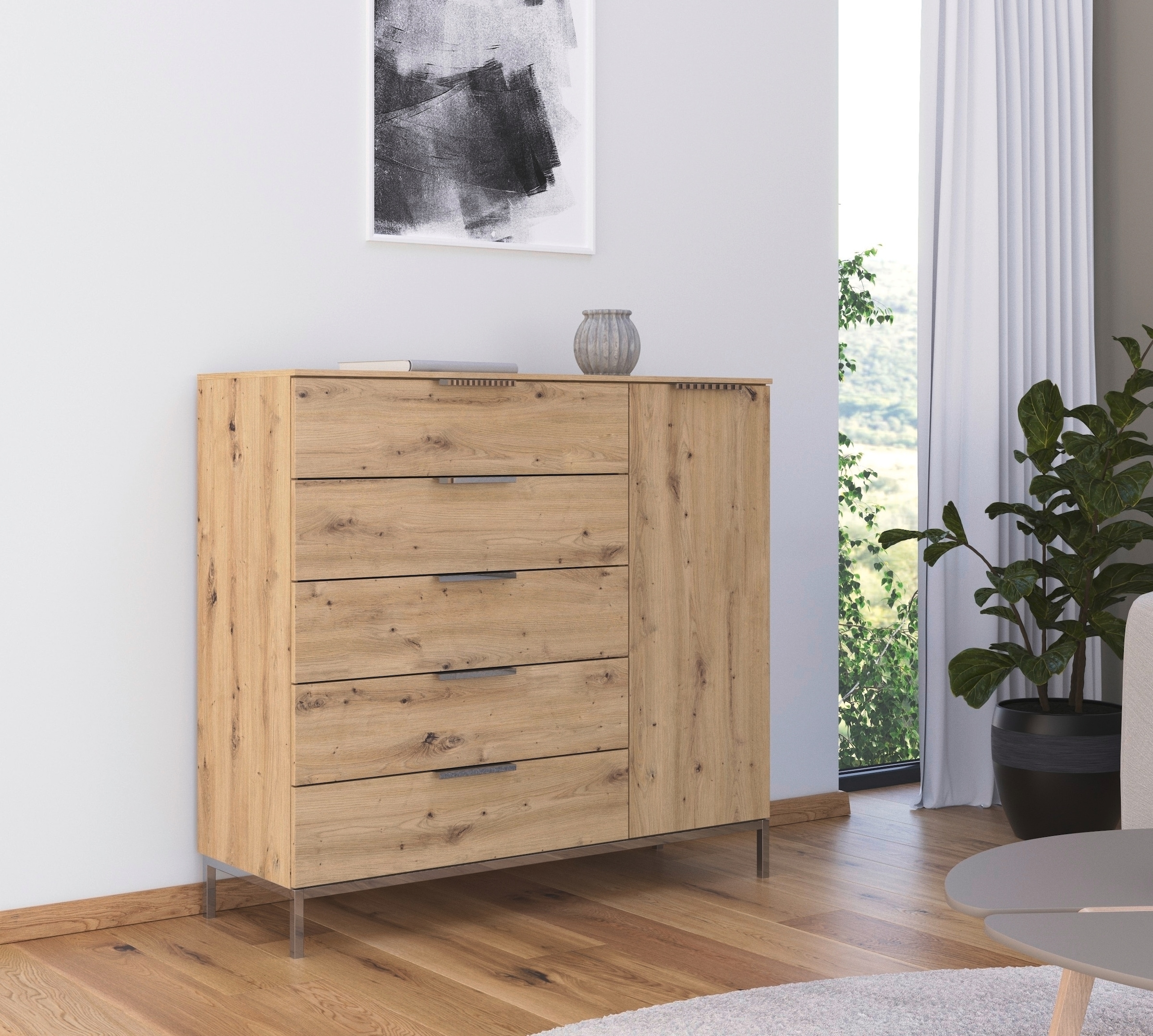 rauch Kombikommode »Kommode Türkommode Sideboard Kombikommode FLIPP« Breite 120 cm mit 2 Einlegeböden,  1-türig mit  5 Schubladen und Soft-Close-Funktion