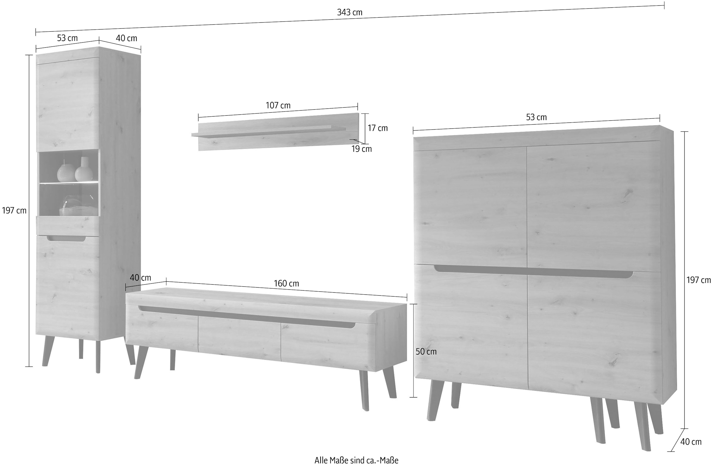 Home affaire Wohnwand »Torge, Anbauwand, Schrankwand, Mediawand, Wohnzimmer-Set« Set, 4 Stk. tlg.