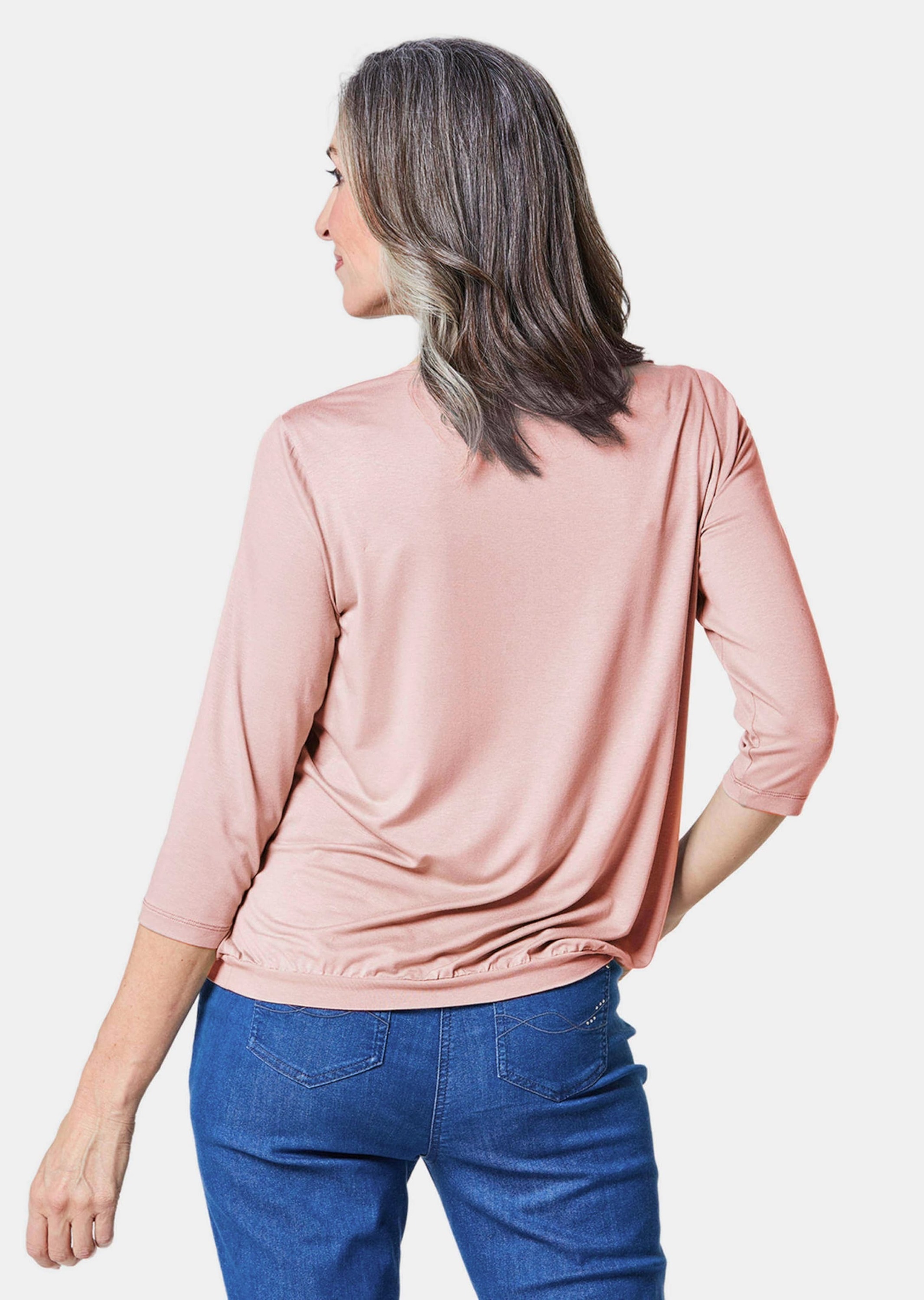 GOLDNER Kurzarmbluse »Kurzgröße Chiffon-Shirt mit 3/4-Arm, Rundhals«