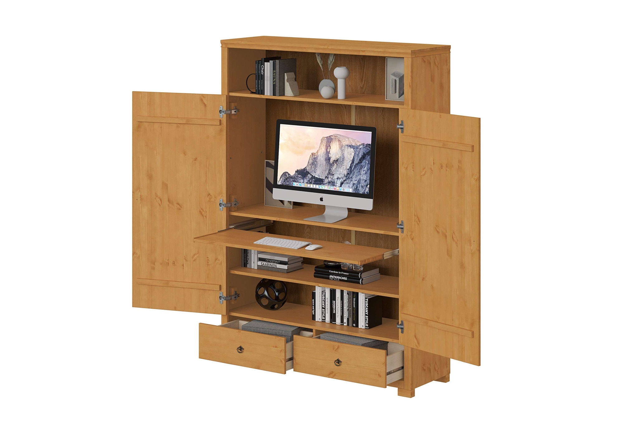 OTTO home Wäscheschrank »Clarius, Neuheit! Smarter ALLESKÖNNER, Mehrzweckschrank, Büroschrank«, (H/B/T ca. 180/125/40cm), mit Ausziehregal, Schublade, stabil + langlebig, Massivholz made in EU
