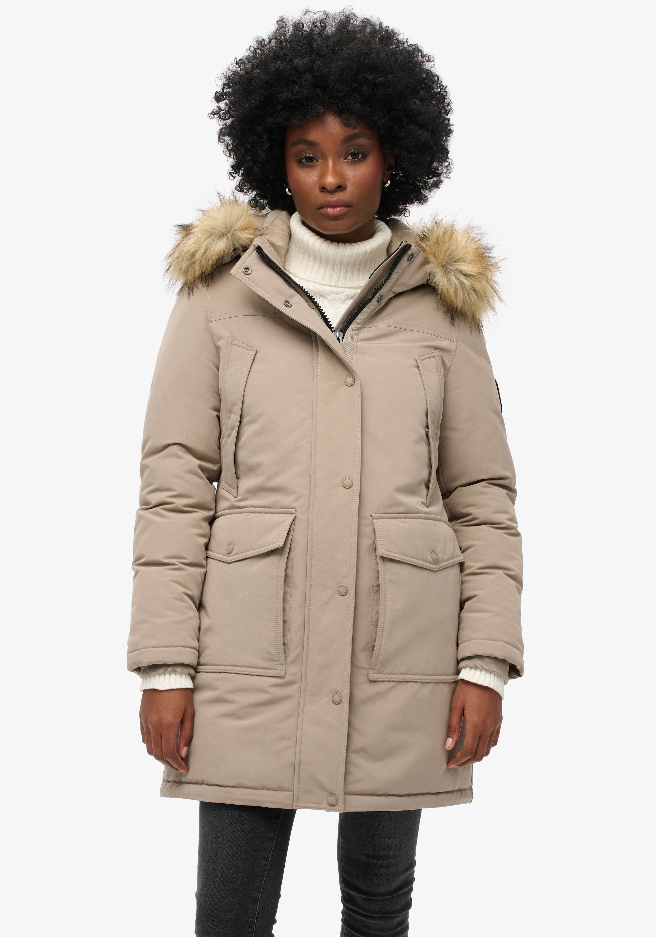 Superdry Steppjacke »EVEREST FAUX FUR PARKA JACKET«, mit Kapuze