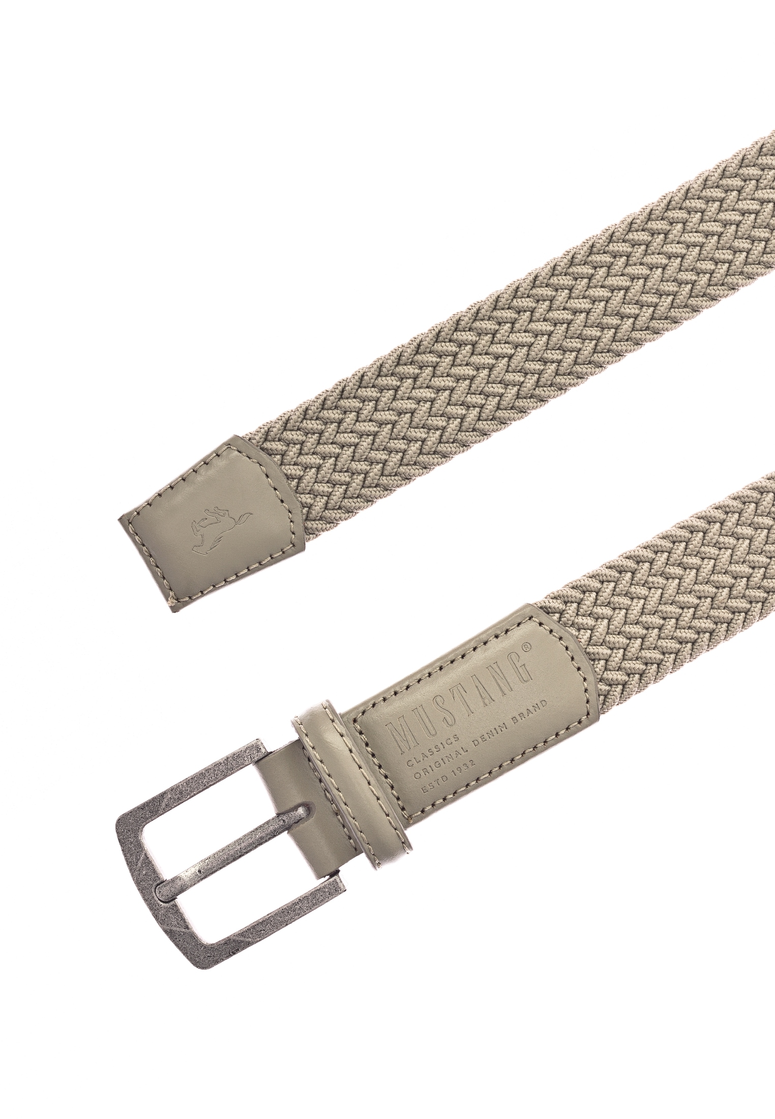 MUSTANG Stretchgürtel, Elastisch in Flechtoptik, mit markanten Lederdetails, 3,5 cm