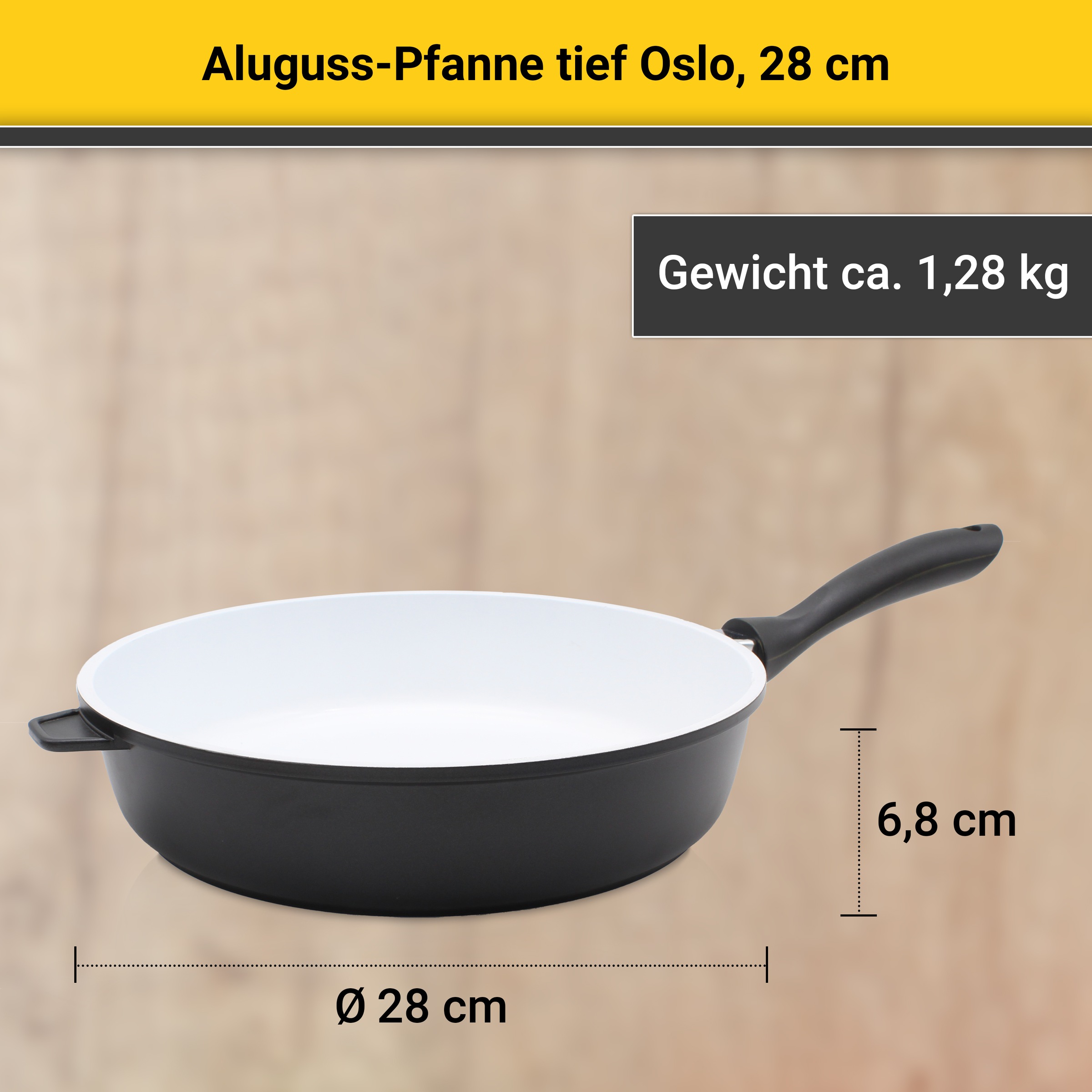 Krüger Bratpfanne »Aluguss Pfanne tief OSLO, 28 cm«, Aluminiumguss, (1 tlg.), für Induktions-Kochfelder geeignet