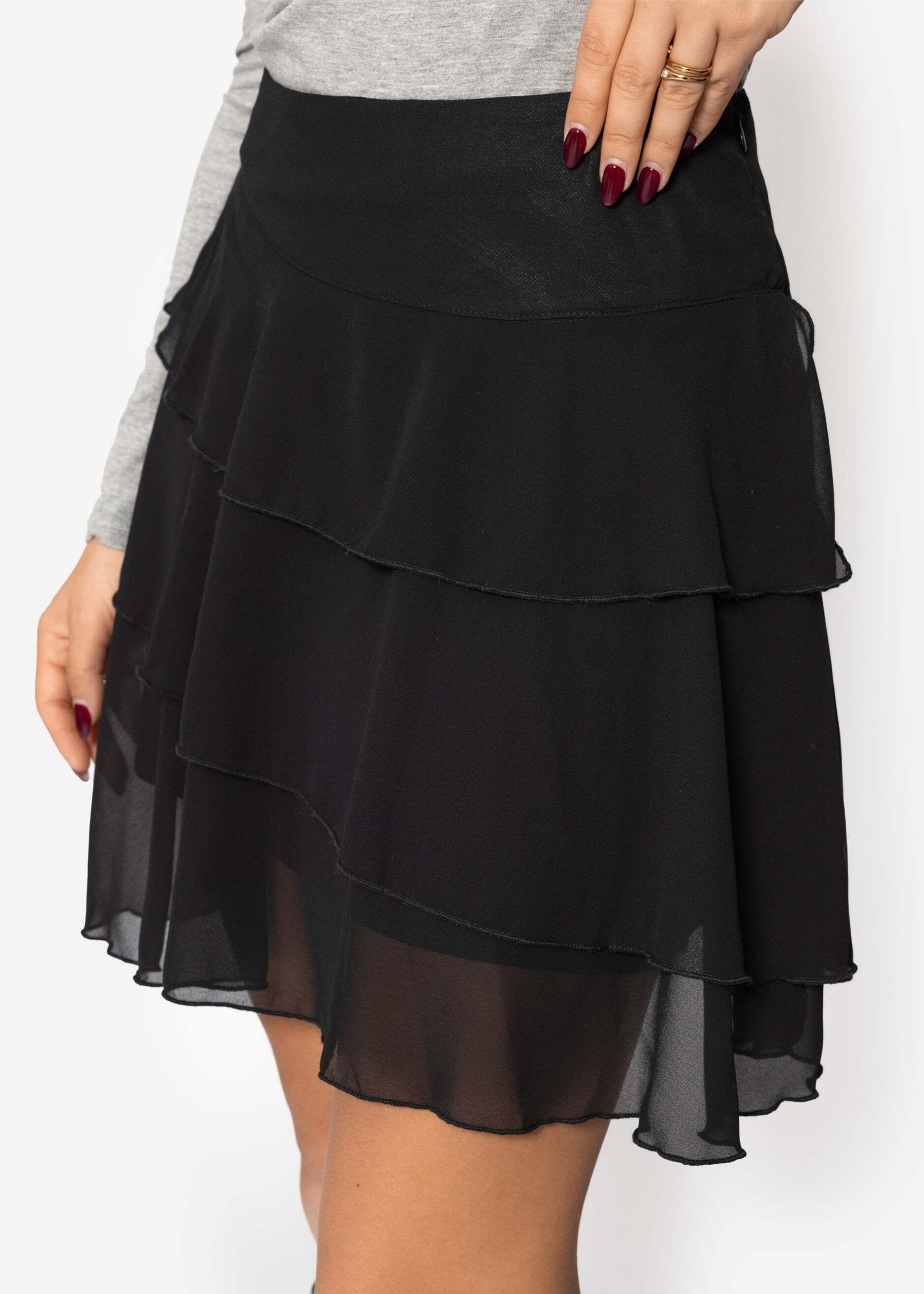 SASSYCLASSY Volantrock »Chiffonrock mit Volants« Eleganter Rock mit Volants und breitem Bund Schwarz