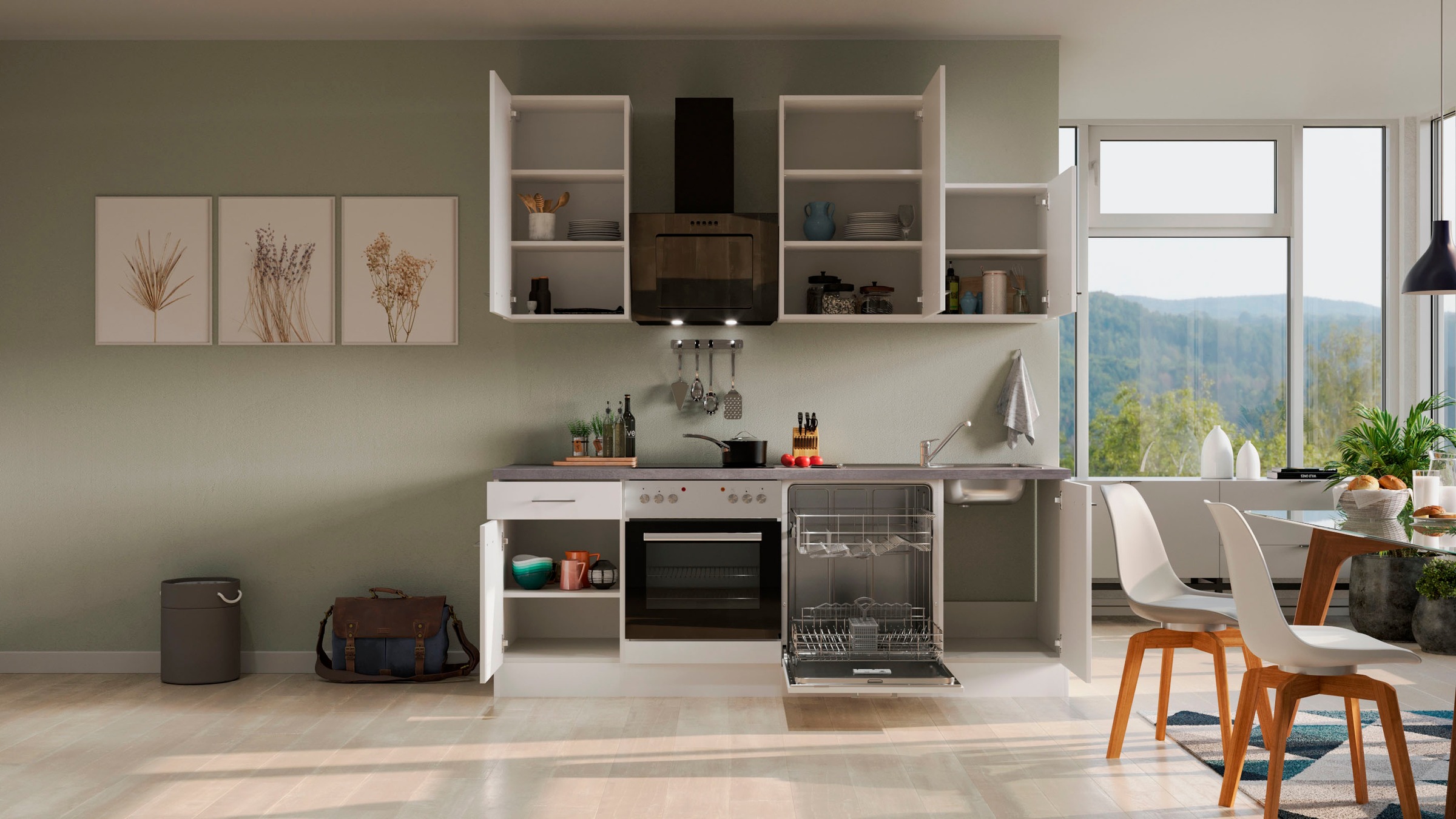 Flex-Well Küchenzeile »Kopenhagen« mit E-Geräten, Breite 220 cm, in vielen Farbvarianten erhältlich