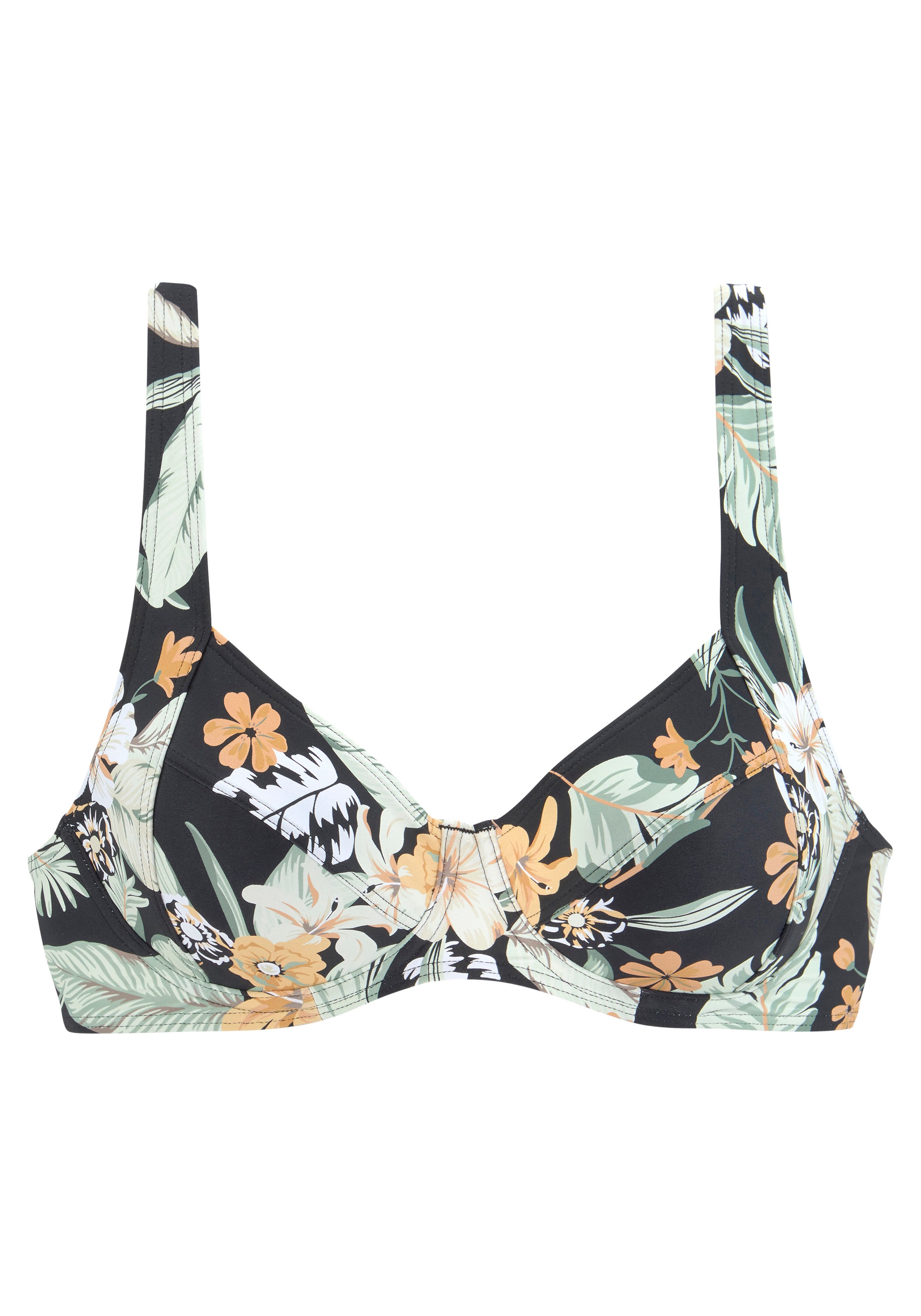 Sunseeker, Damen, Bügel-Bikini-Top »Suva« mit breiten Trägern, schwarz-bedruckt, Cup C, 36 - Cup C, schwarz-bedruckt, Mit trendigem Tropendruck