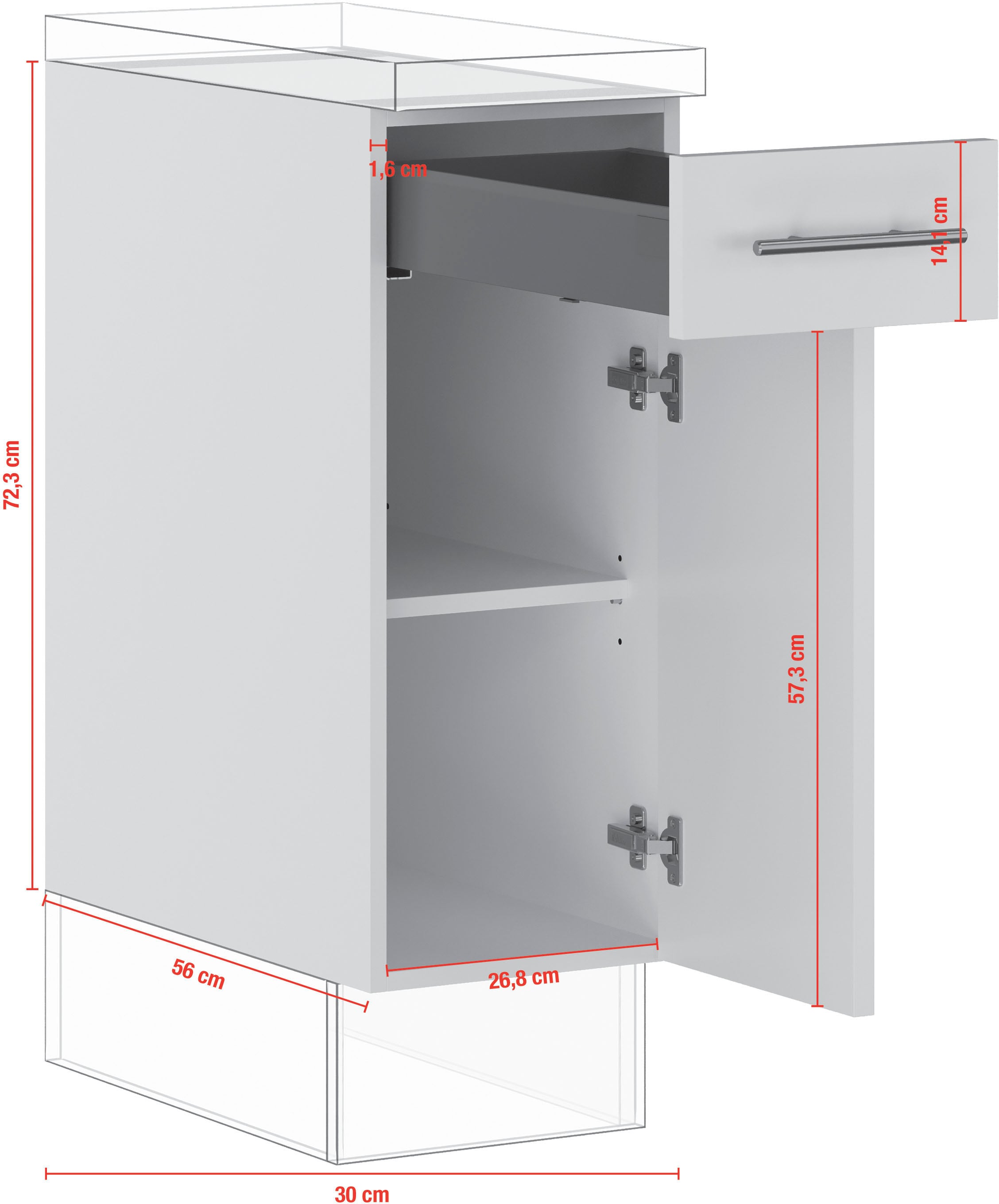 IMPULS KÜCHEN Unterschrank »"Prag und Valencia", Breite/Höhe: 30/72,3 cm, mit Soft-Close« vormontiert, mit Soft-Close,