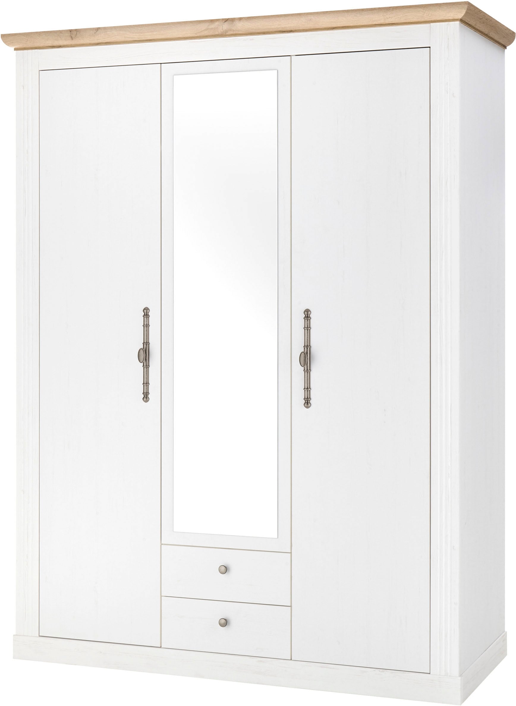 OTTO home Kleiderschrank "WESTMINSTER Wäscheschrank in 2 Farben, Landhausschrank Metallgriffe" Drehtürenschrank mit Spiegel, Schlafzimmerschrank, 149 cm breit