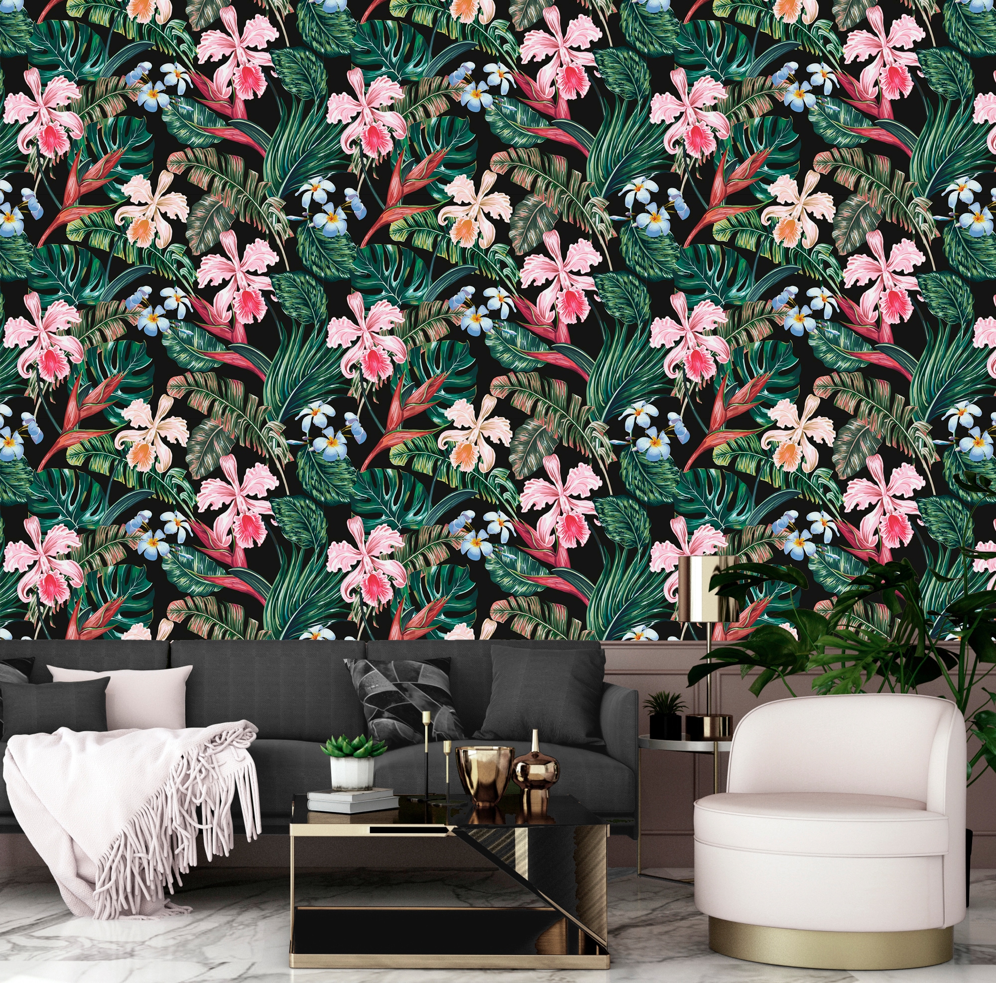 queence Vinyltapete »Octavia«, bedruckt-Motiv-botanisch-floral-gemustert-natürlich, 90x250cm, selbstklebend, kinderleichte Anbringung, Sticker