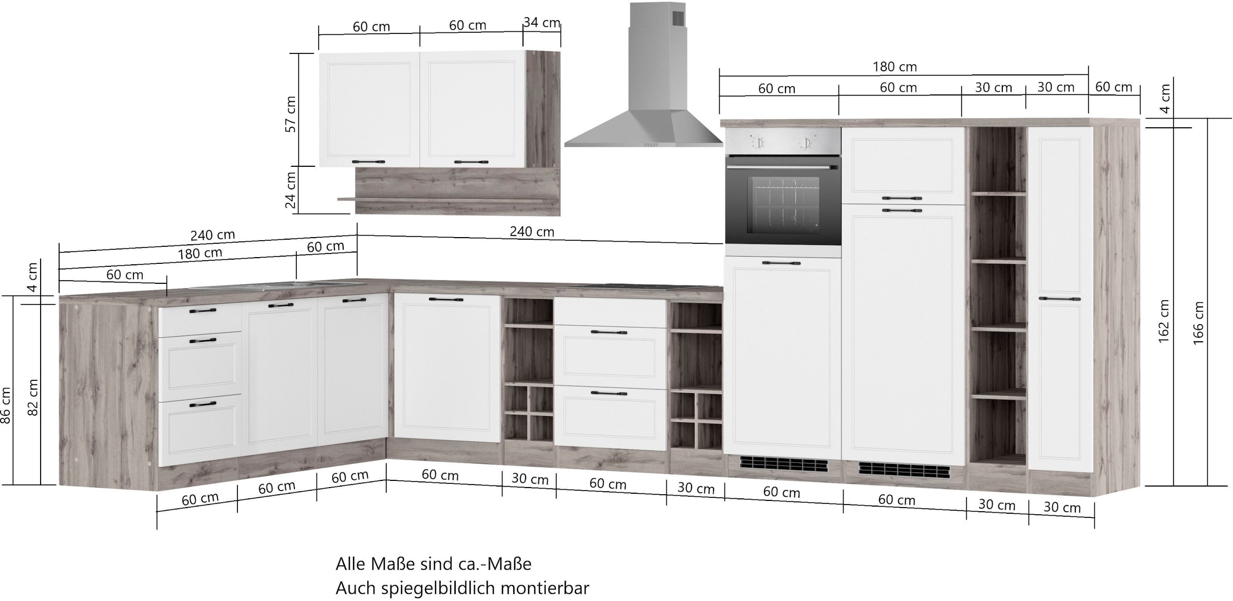 HELD MÖBEL Küche »Lana«, Stellbreite 240/420 cm, wahlweise mit E-Geräten  auf Raten bestellen
