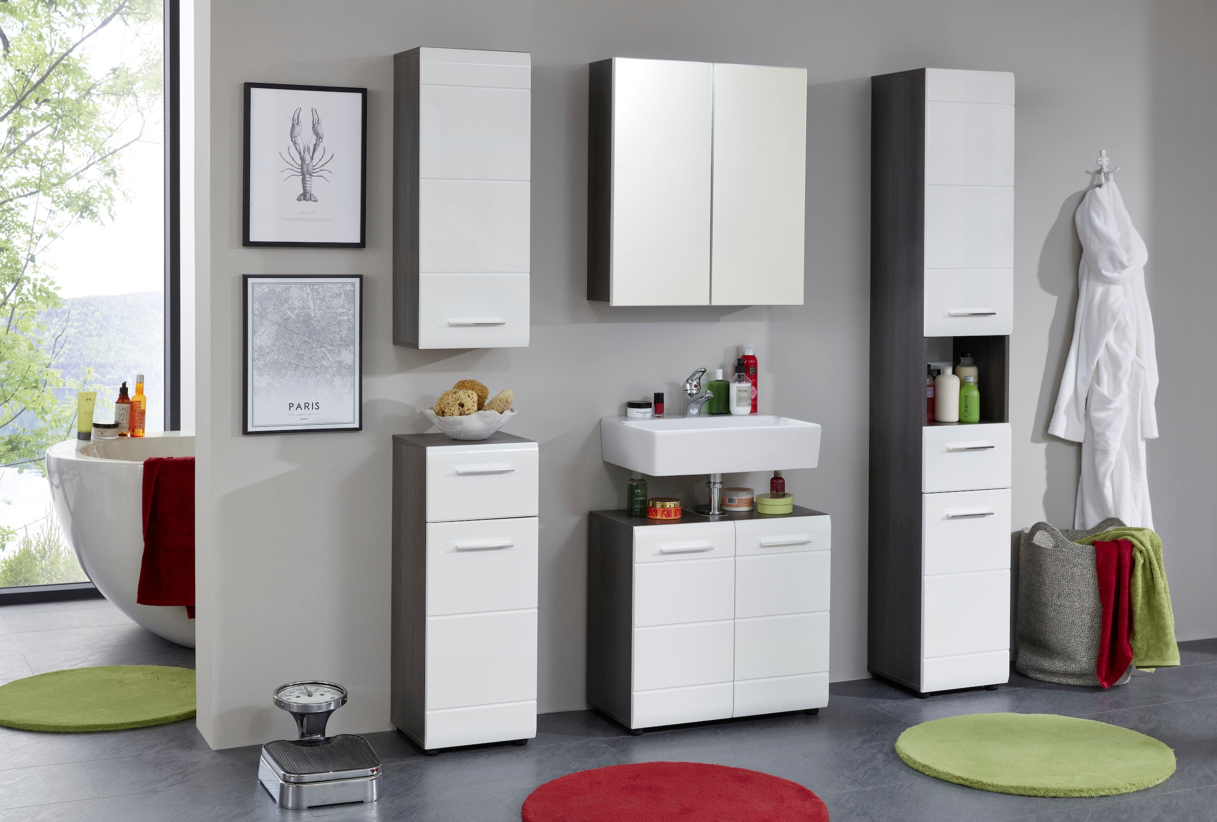 welltime Waschbeckenunterschrank »Sovana« Waschbeckenunterschrank mit 2 Türen - (B/T/H) 60/31/57 cm