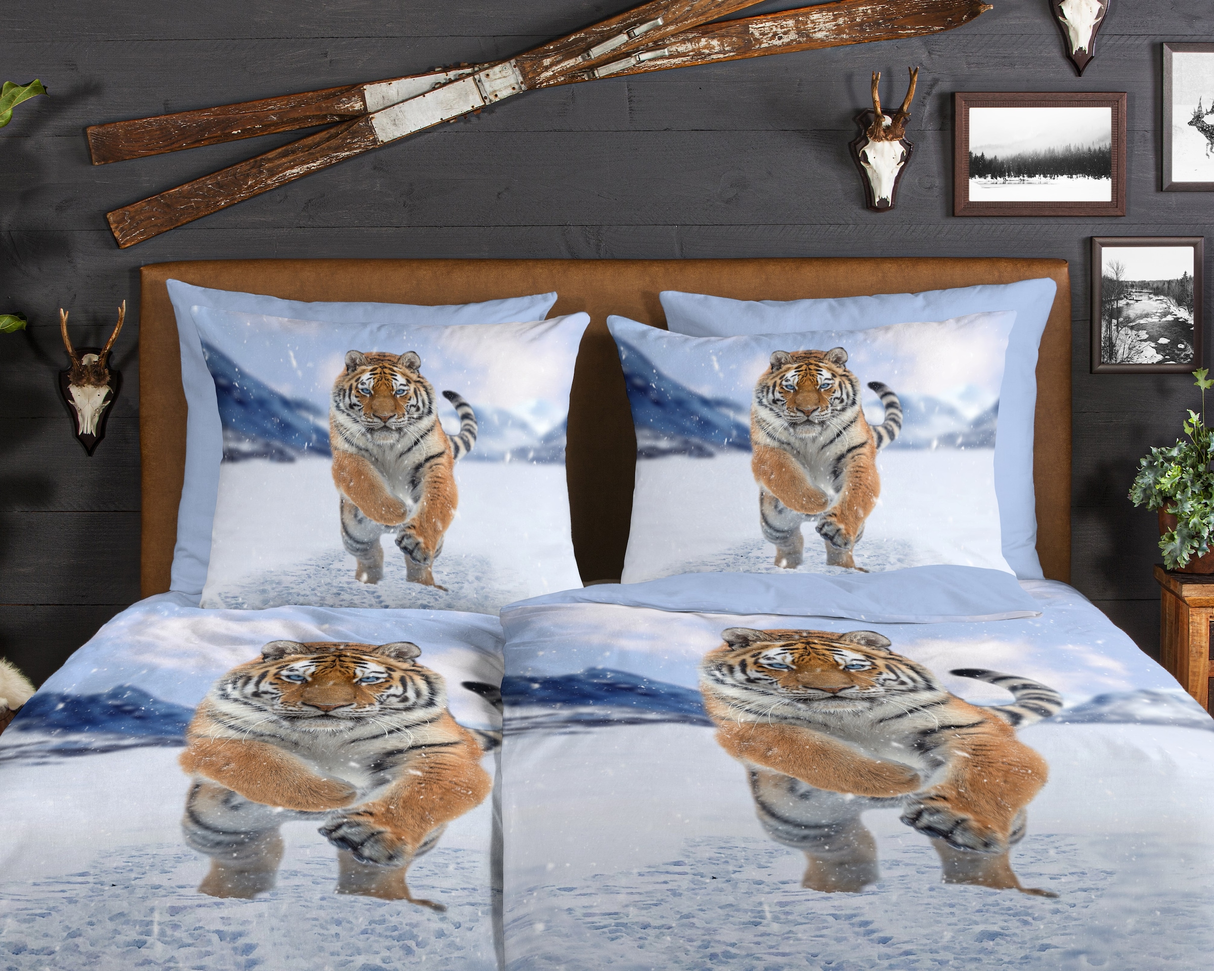 good morning Wendebettwäsche »Zelda«, Flanell, Biber, Winter, Warm, Wendeoptik, Schnee, Tiger, Landschaft
