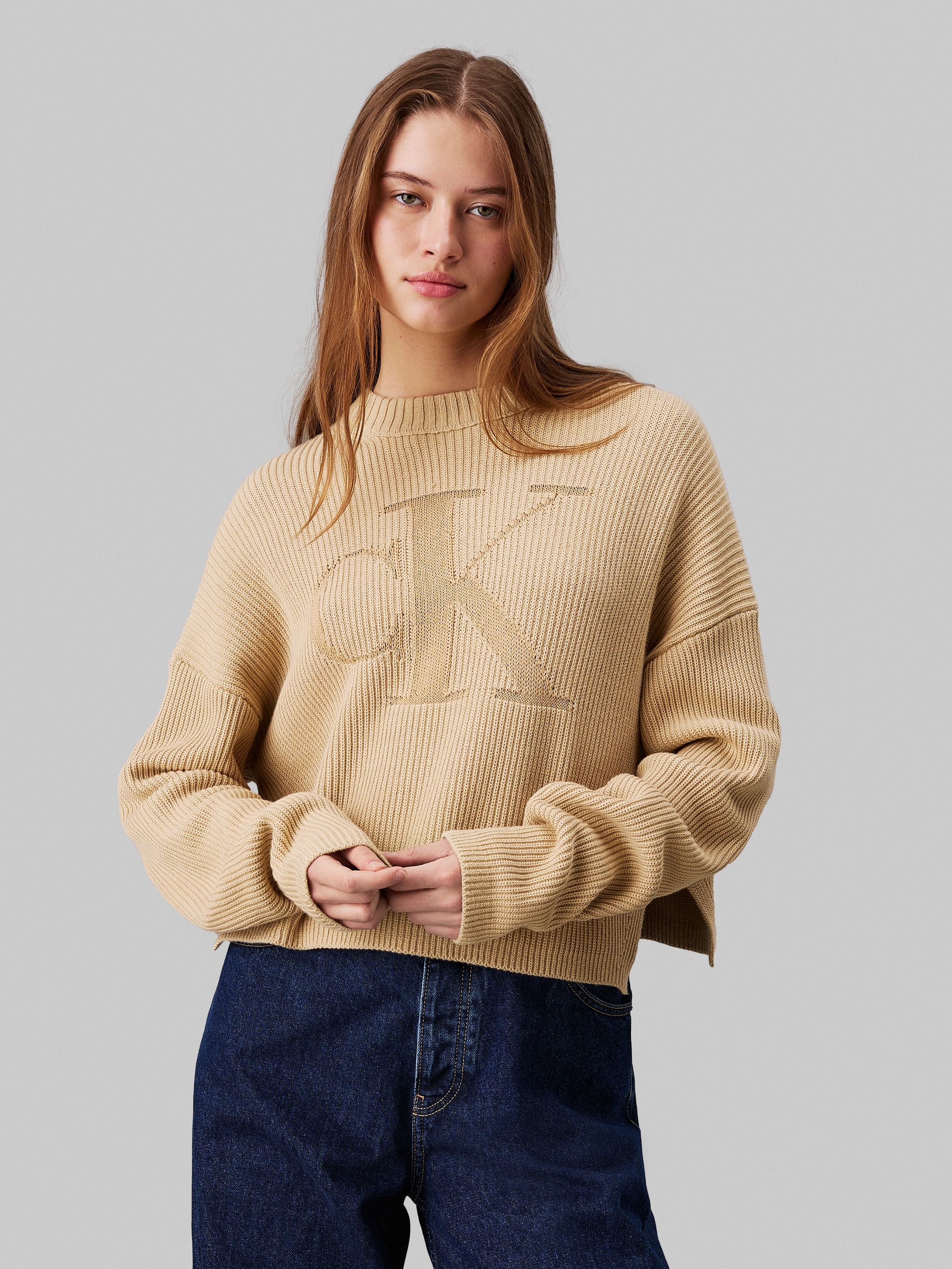 Calvin Klein Jeans Stehkragenpullover »LOGO INTARSIA REGULAR SWEATER«, mit Logostickerei