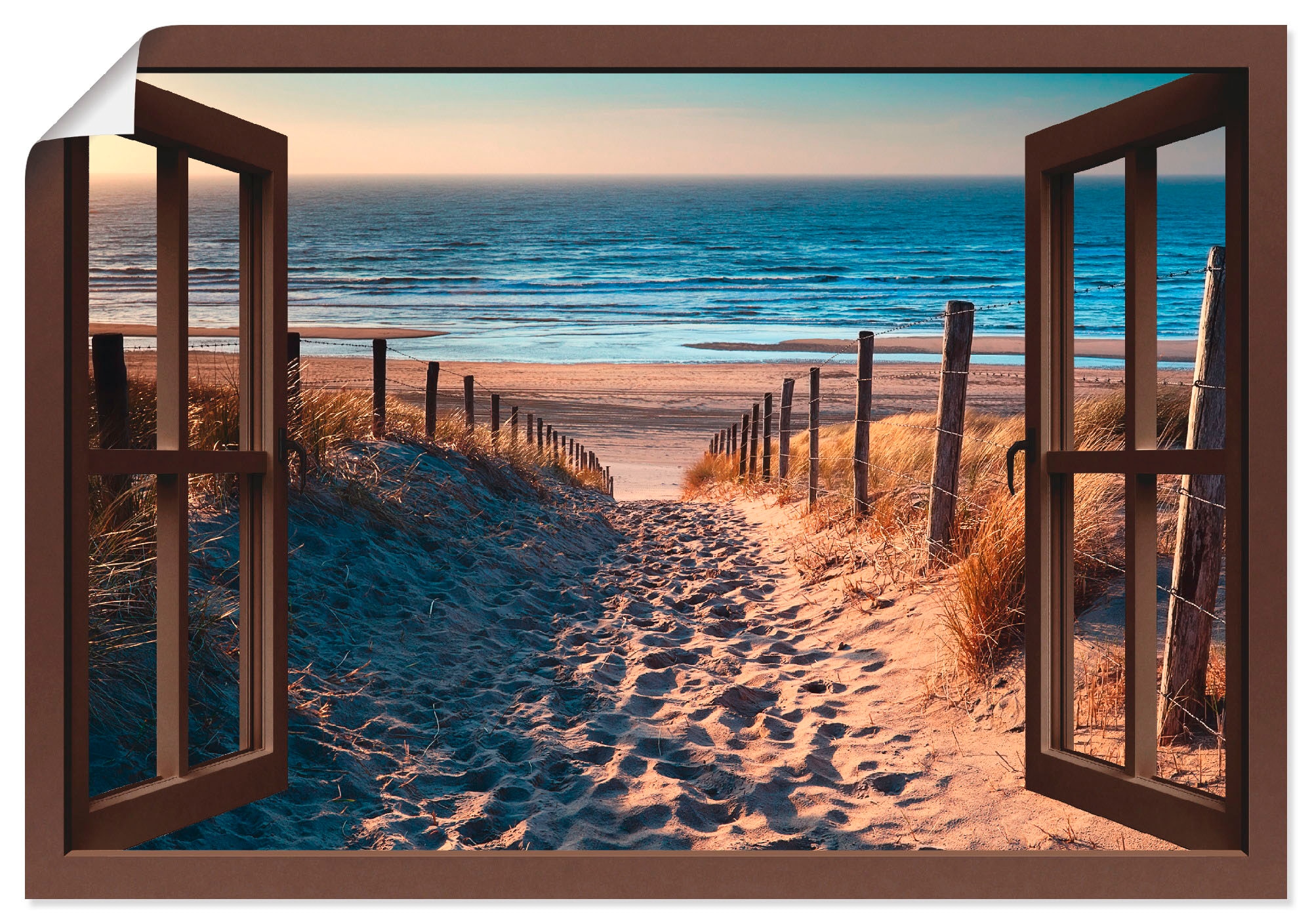 Artland Leinwandbild, (1 zum St.), Weg Größen verschied. bequem Nordseestrand«, »Fensterblick in Poster, Strand, bestellen als Wandbild Wandaufkleber