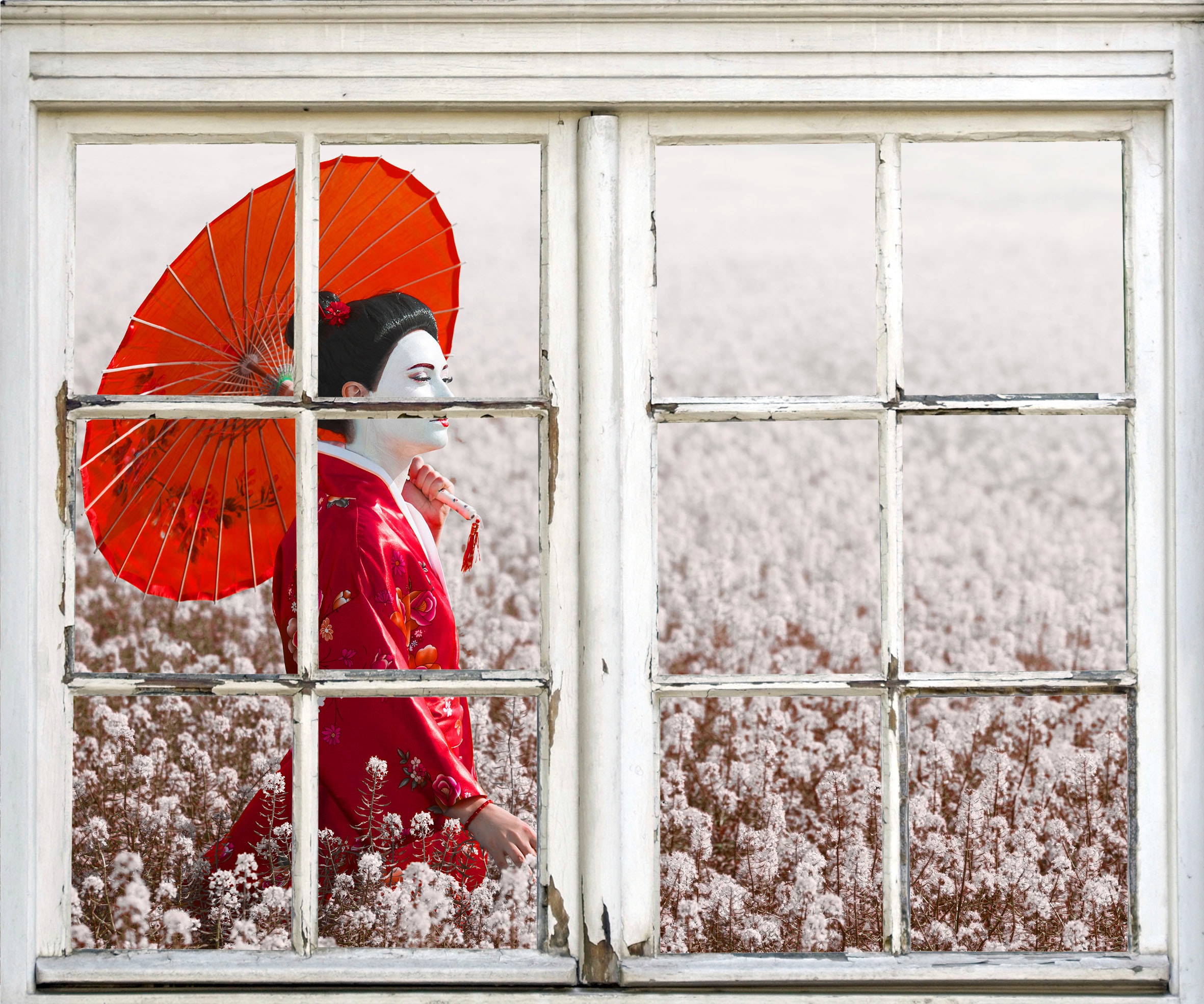 queence Wandsticker »Frau in Blumenwiese« Wandsticker, Wandbild, selbstklebend, Blumen, Blüten, Blumenwiese